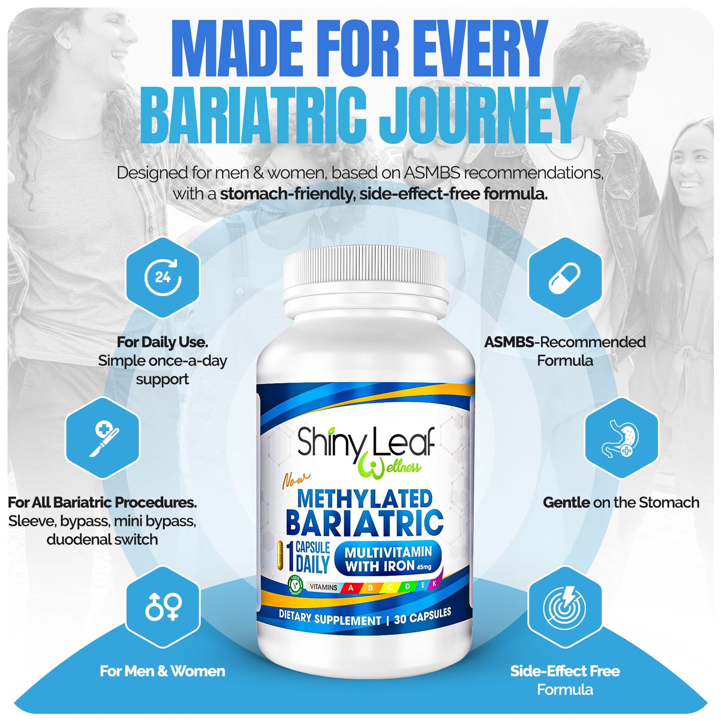 Shiny Leaf Bariatric Multivitamin with Iron 45 mg, Once Daily Capsule 60 Count