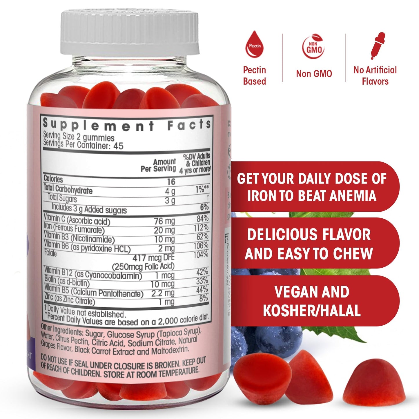 Flamingo Supplements Iron Gummies Gummy, 90 Count