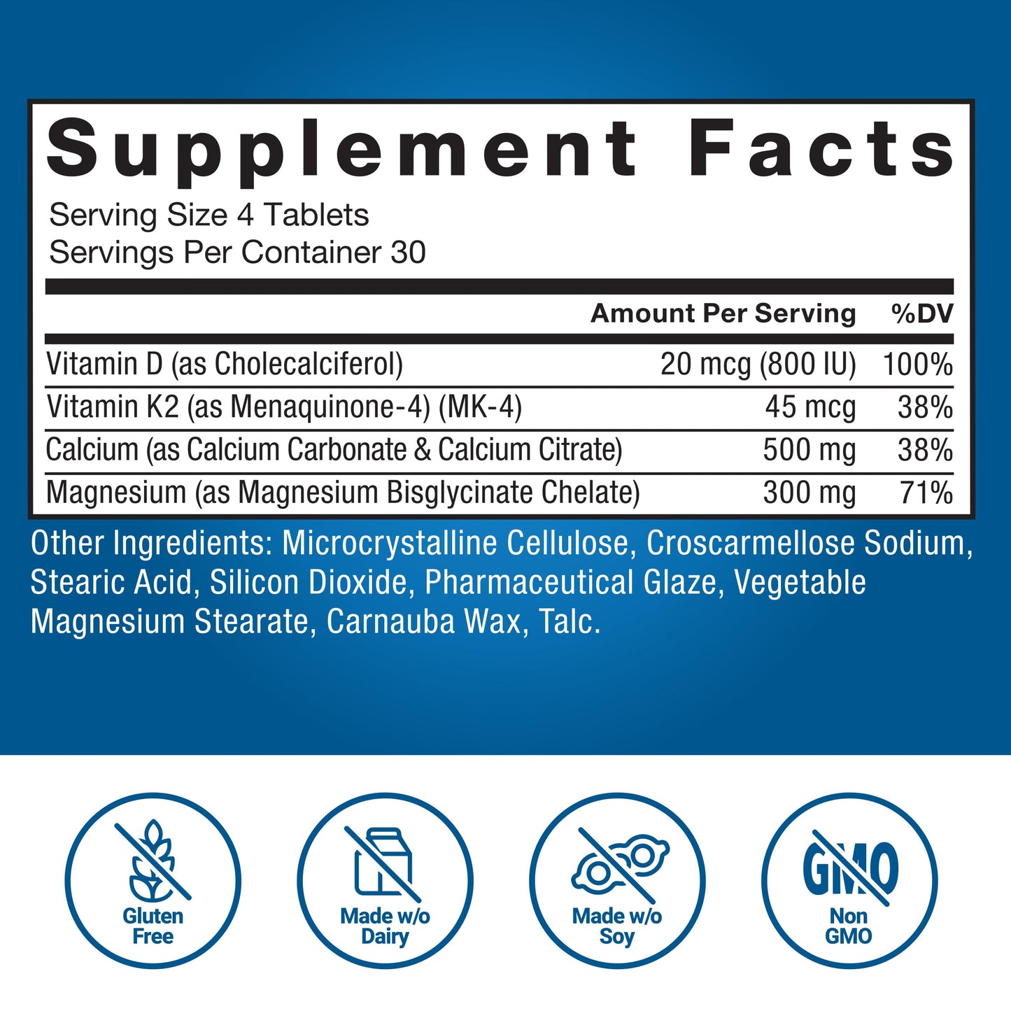 Force Factor Ultimate Magnesium Glycinate, Calcium & Vitamins D3 & K2 Tablets, 120 Count