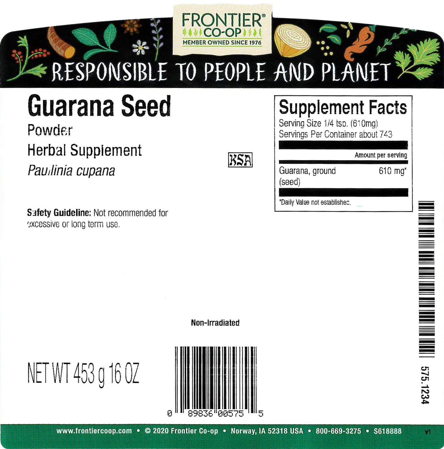 Frontier Co-op Guarana Powder 16 Ounces