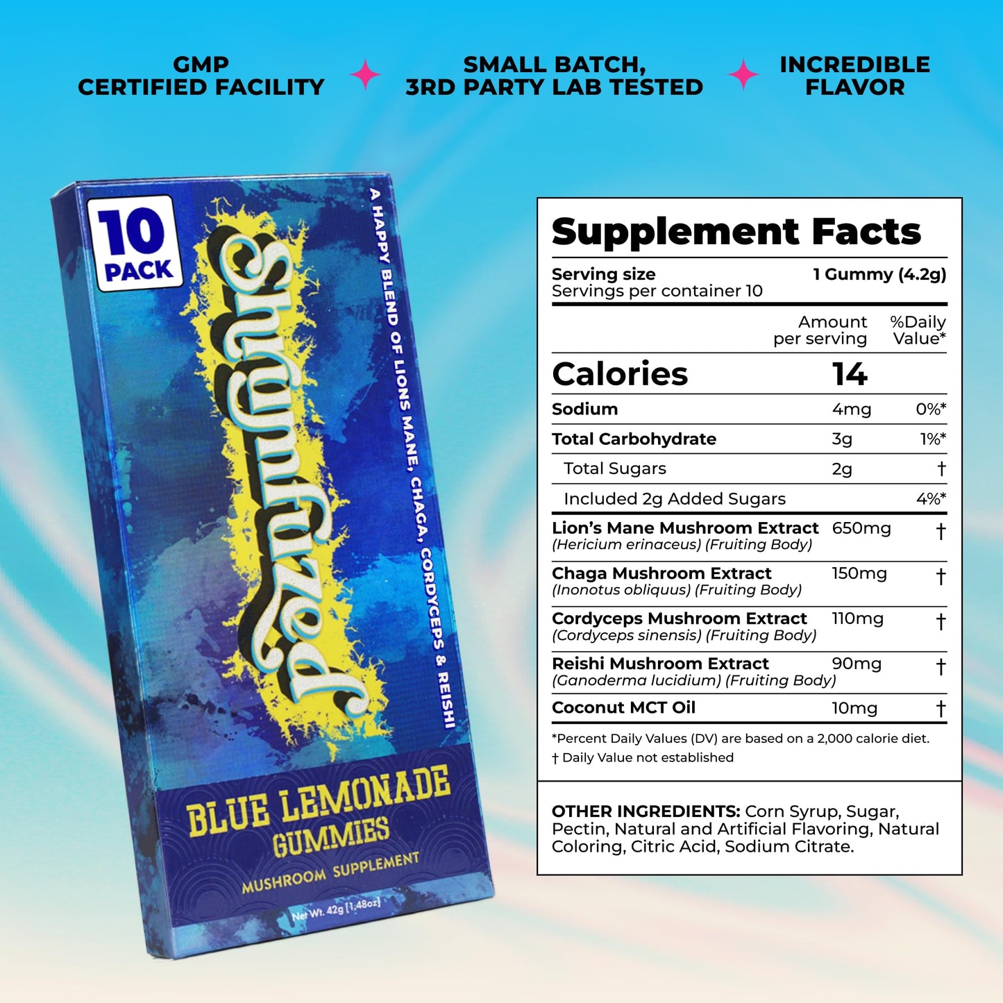 Shrumfuzed Mushroom Gummies Nootropic Mushroom Supplement with Lion's Mane, Reishi, Cordyceps & Chaga, 10 Count