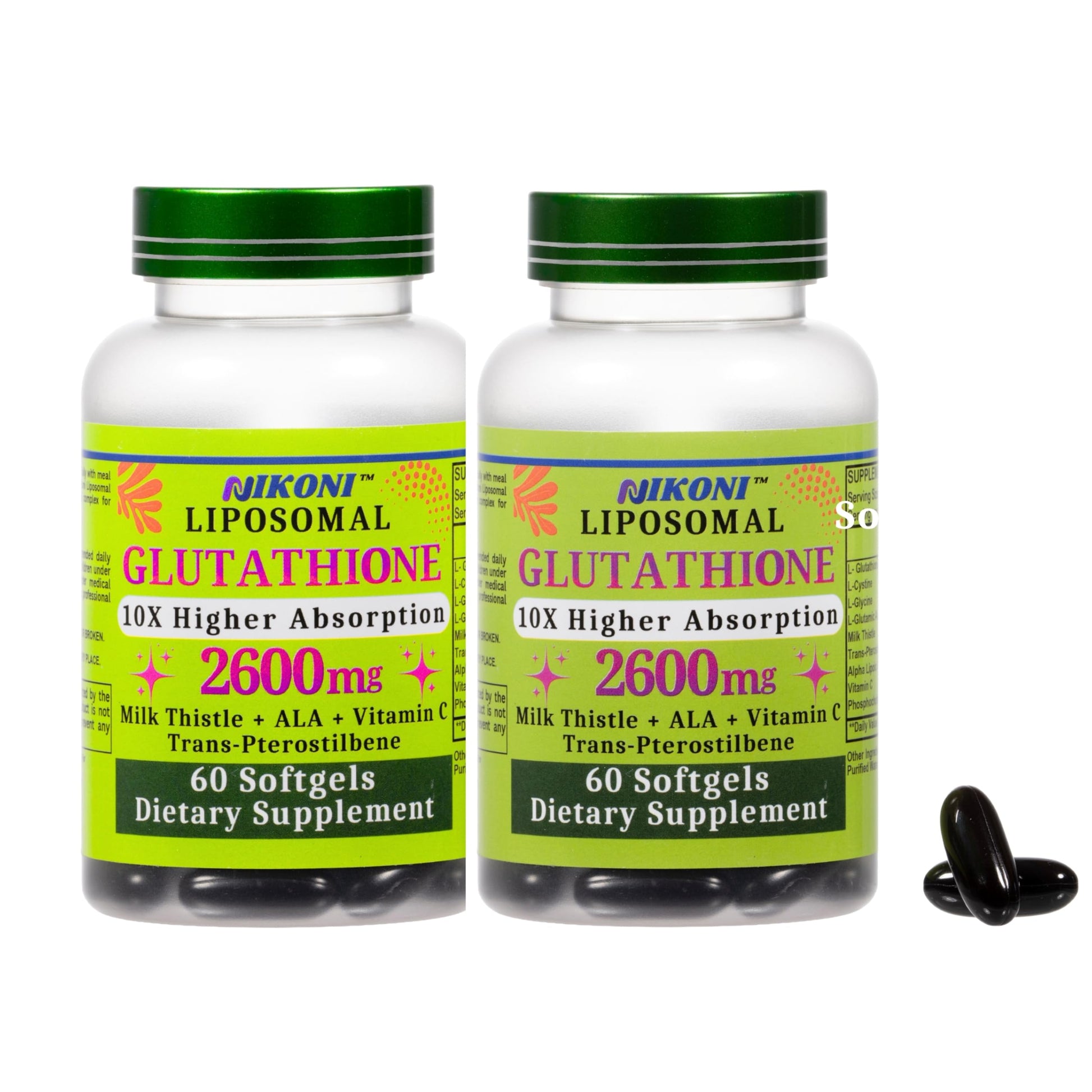 Nikoni Liposomal Glutathione 2600 mg Supplement High Absorption Formula, Supports Detox and Immune 120 Softgels