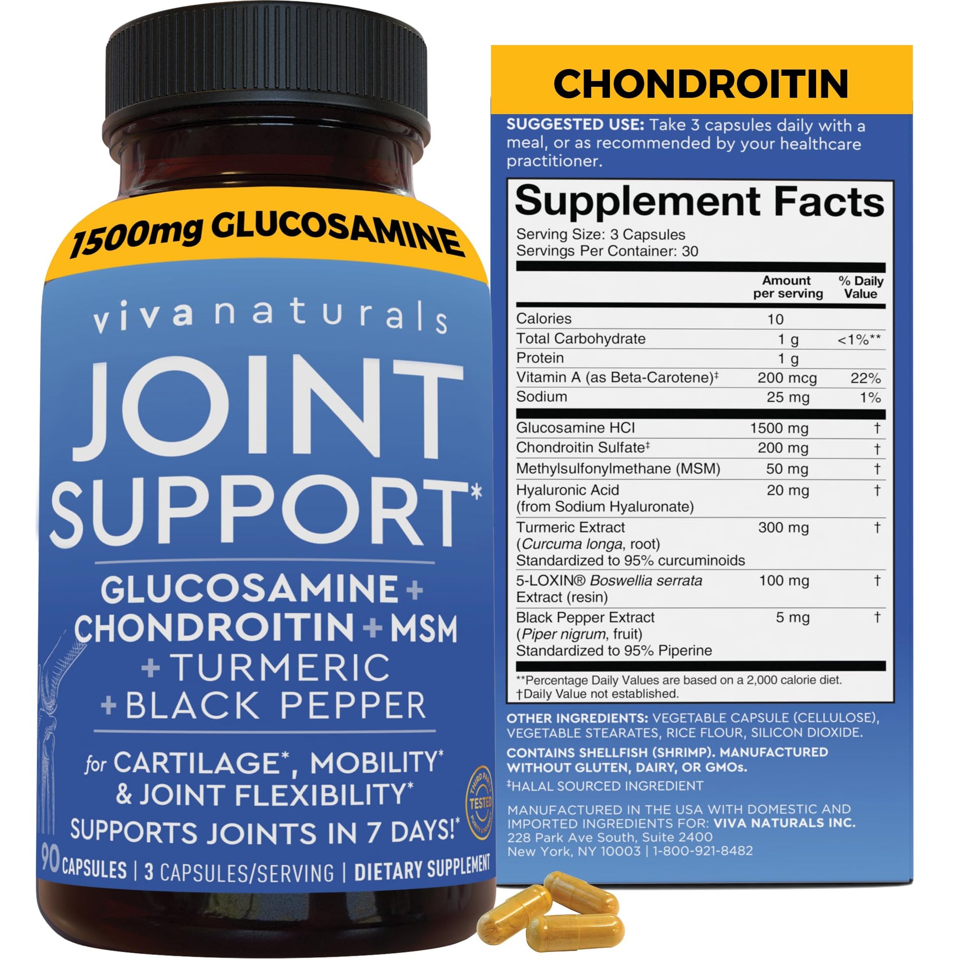 Viva Naturals Glucosamine Chondroitin MSM Joint Support Supplement 90 Capsules