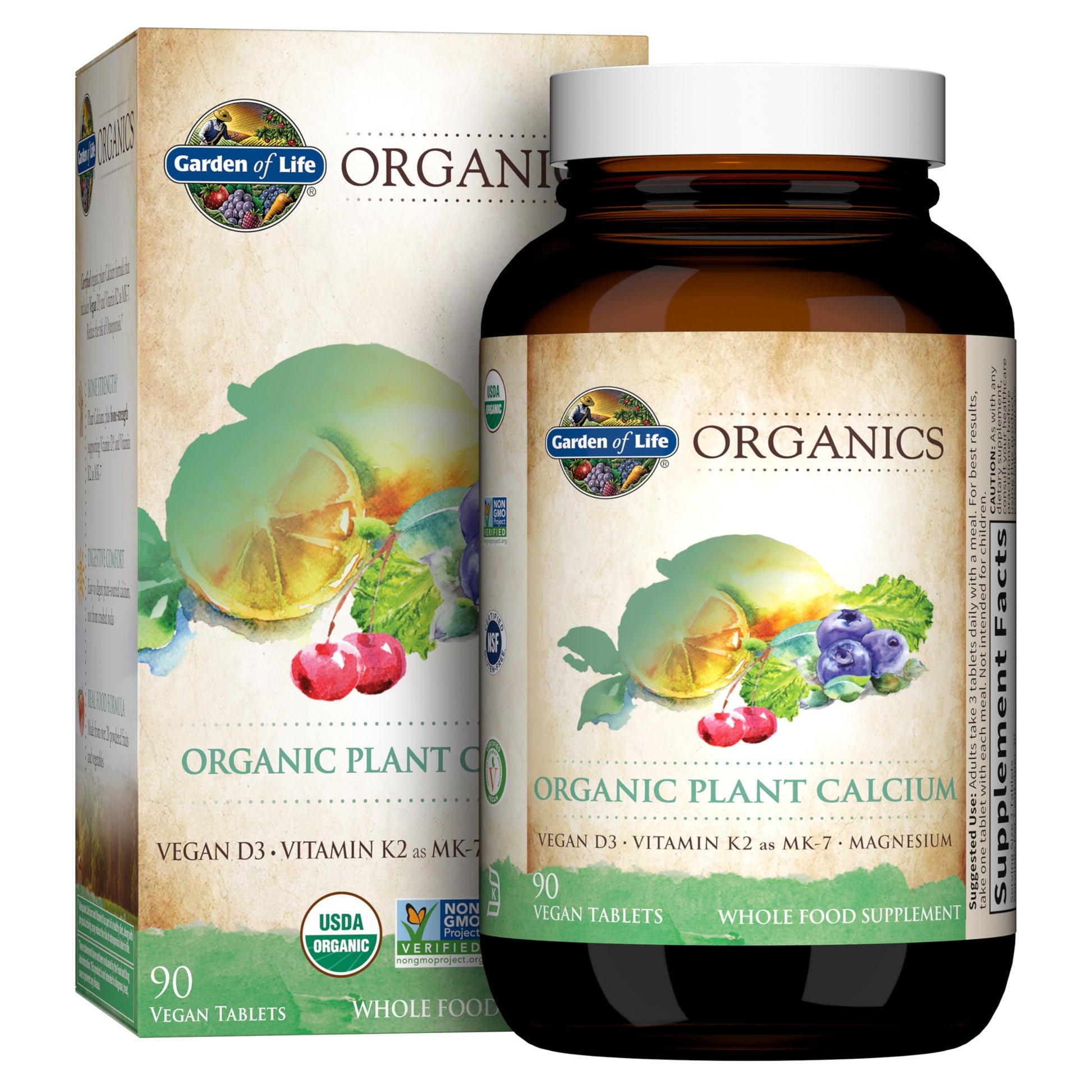 Garden of Life Calcium Supplement with Magnesium & Organic Vitamin D3 K2, Made from Whole Foods, Gluten-Free Tablet, 90 Count