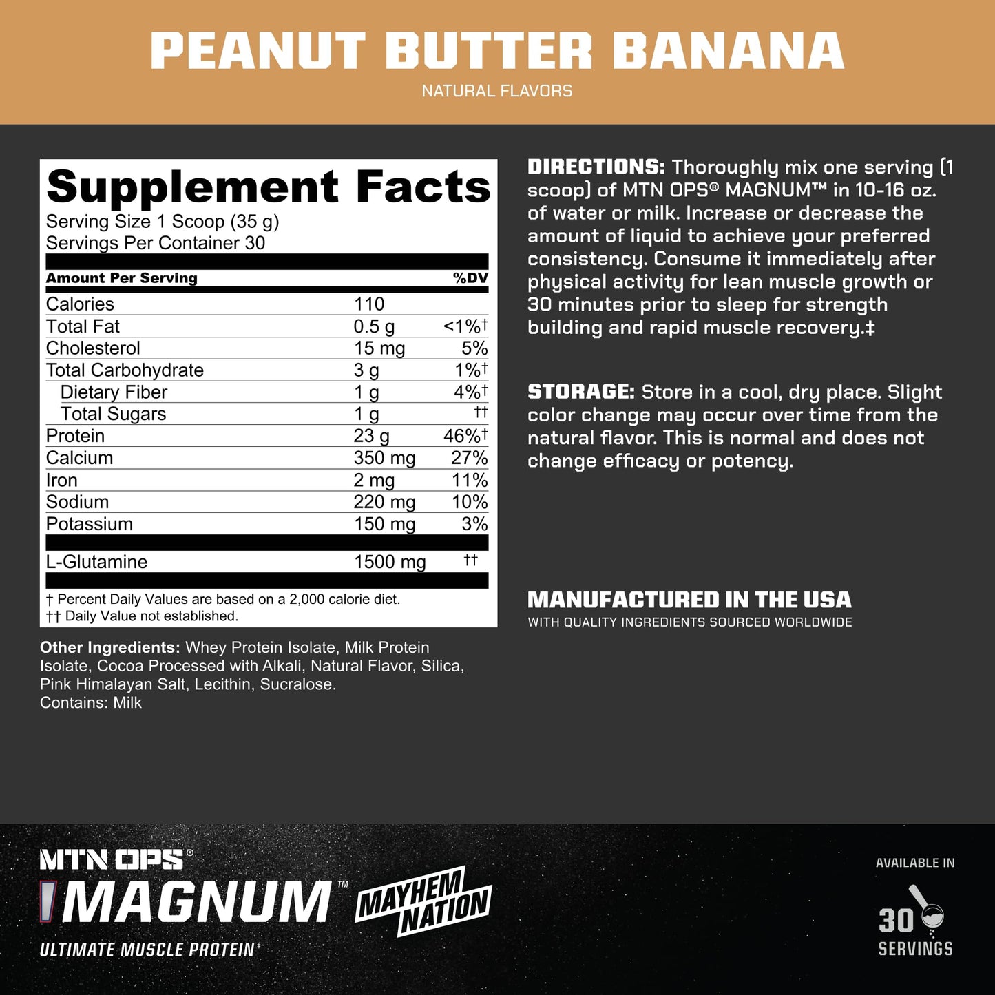 MTN OPS Magnum Protein Powder Whey Protein Blend with BCAAs Low Sugar Gluten Free Peanut Butter Banana, 33.8 Servings