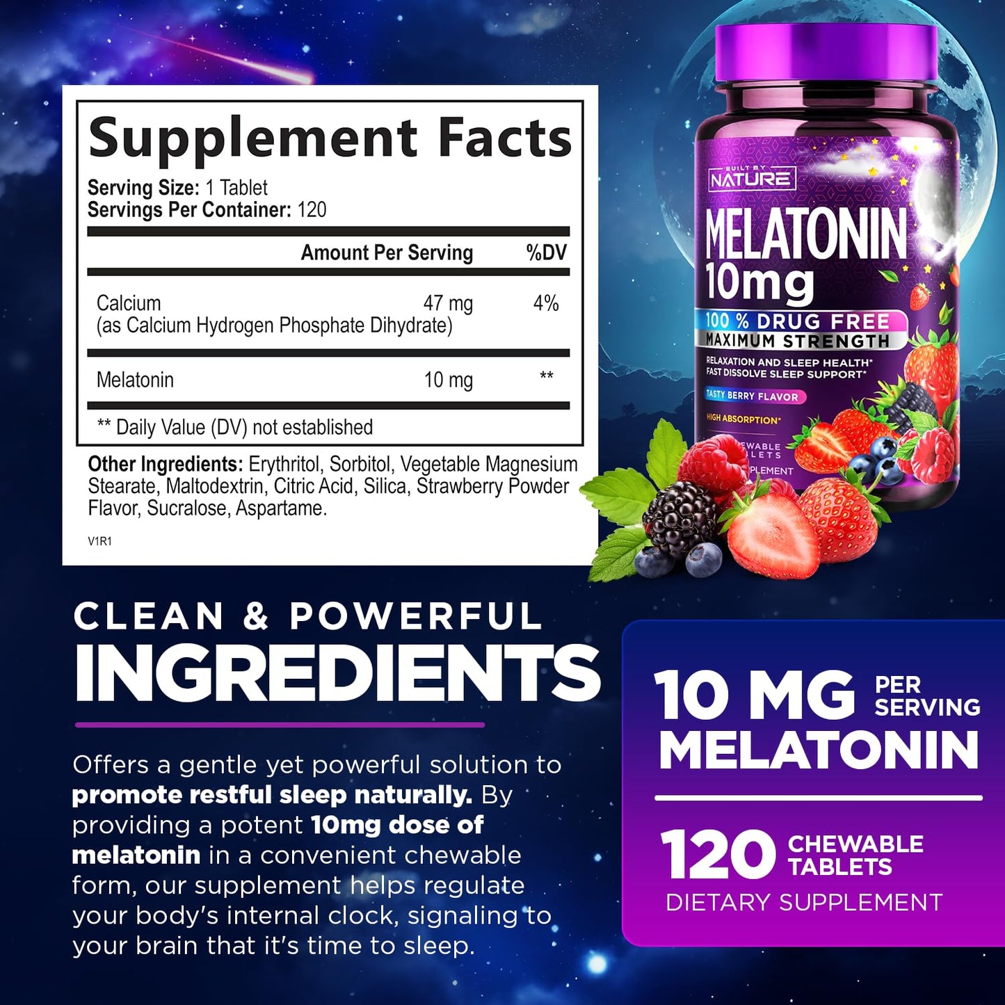 Built by Nature Melatonin 10mg Tablets, 120 Count