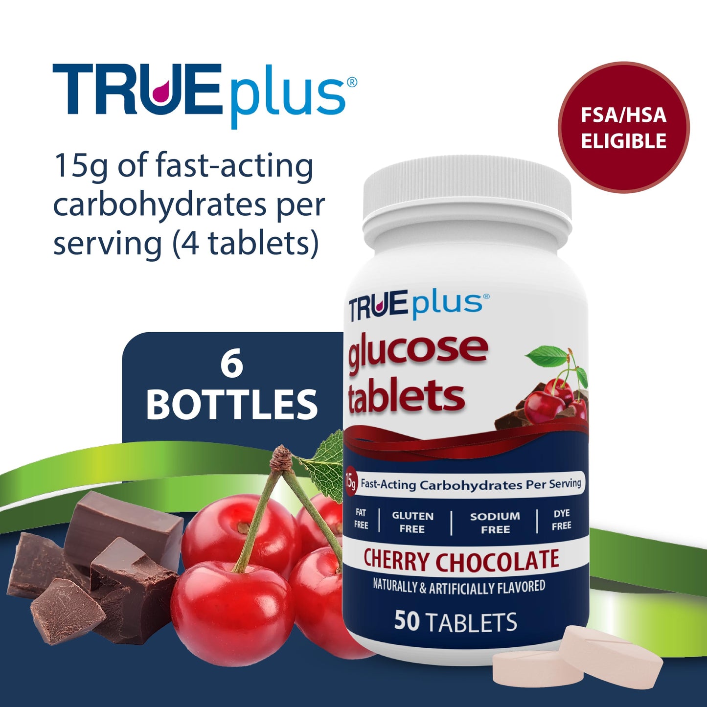 TRUEplus Glucose Tablets Chewable, Cherry Chocolate Flavor, 300 Tablets