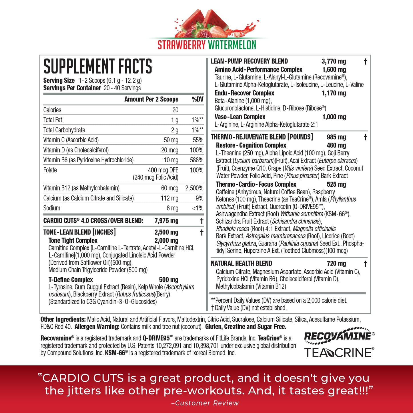 Cardio Cuts NDS Nutrition 4.0 Powder Strawberry Watermelon Flavor, 8.6 Ounce