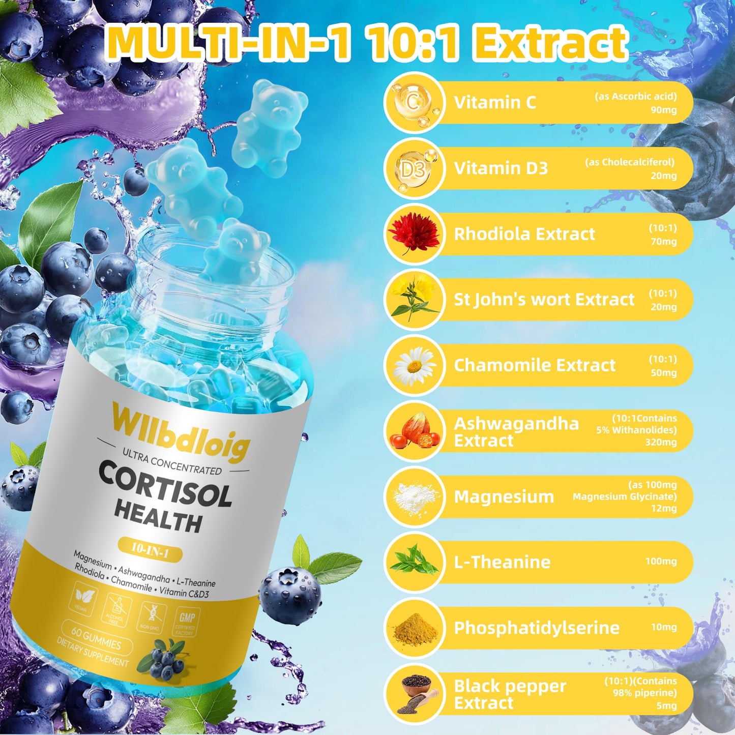 Wllbdloig Cortisol Manager Gummies, 60 Count