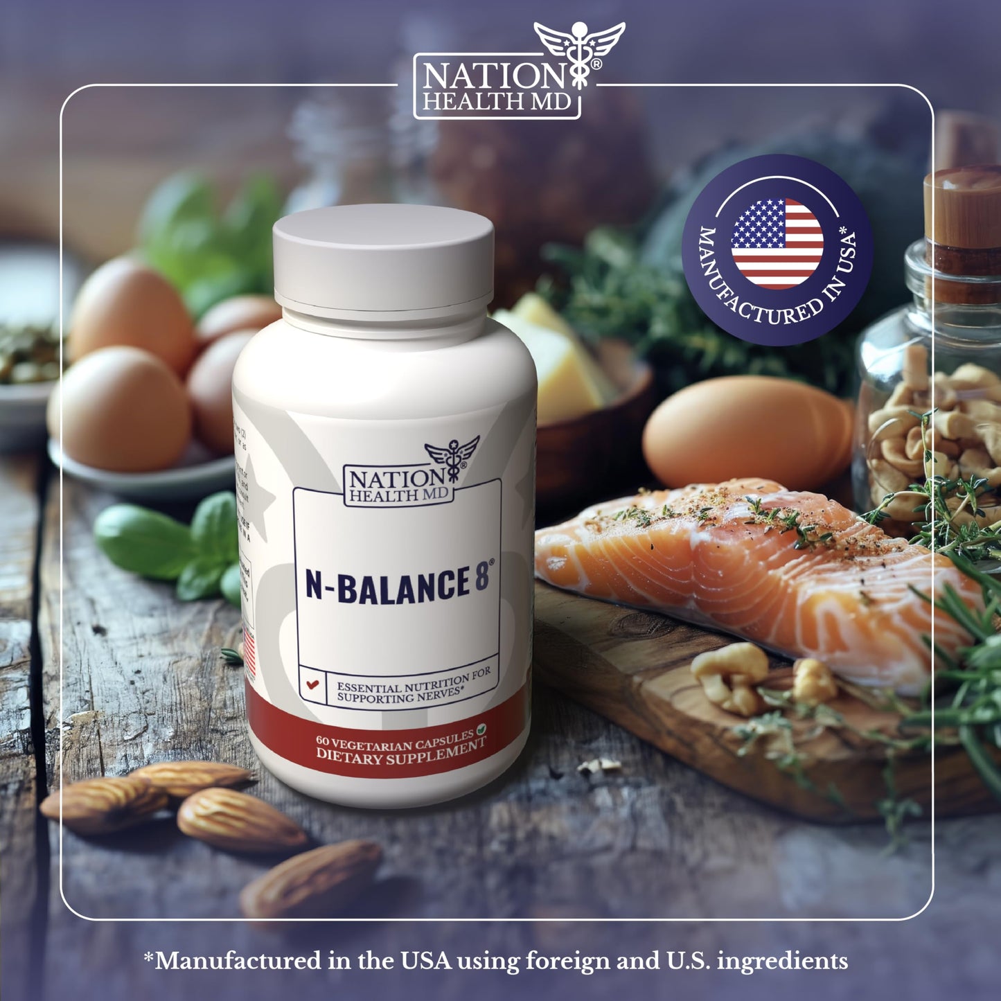 NATION HEALTH MD N-Balance 8 Nerve Support Supplement ALA & R-ALA 120 Capsules
