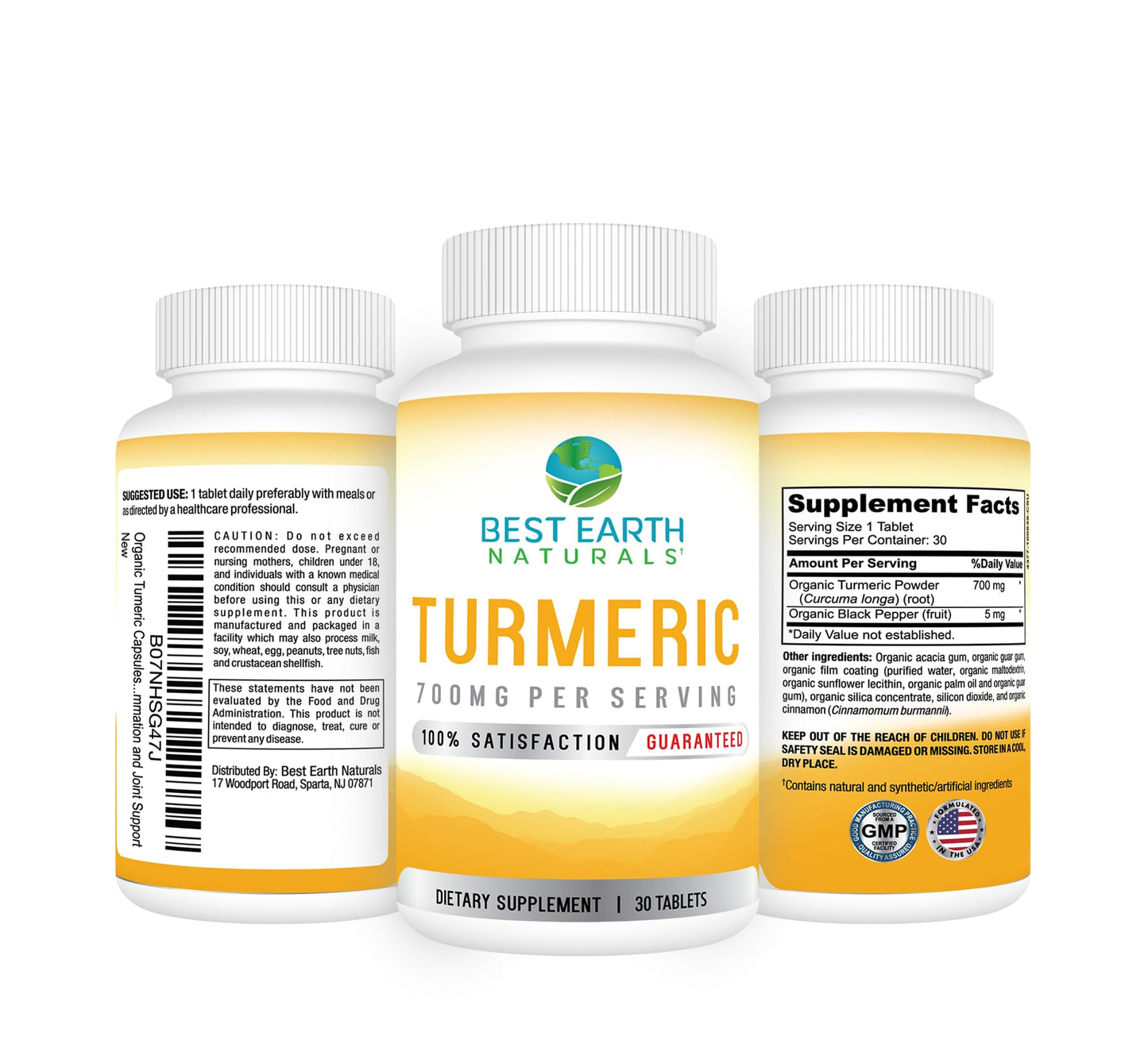 Best Earth Naturals Organic Turmeric 700 mg with Black Pepper for Max Absorption Tablets, 30 Count