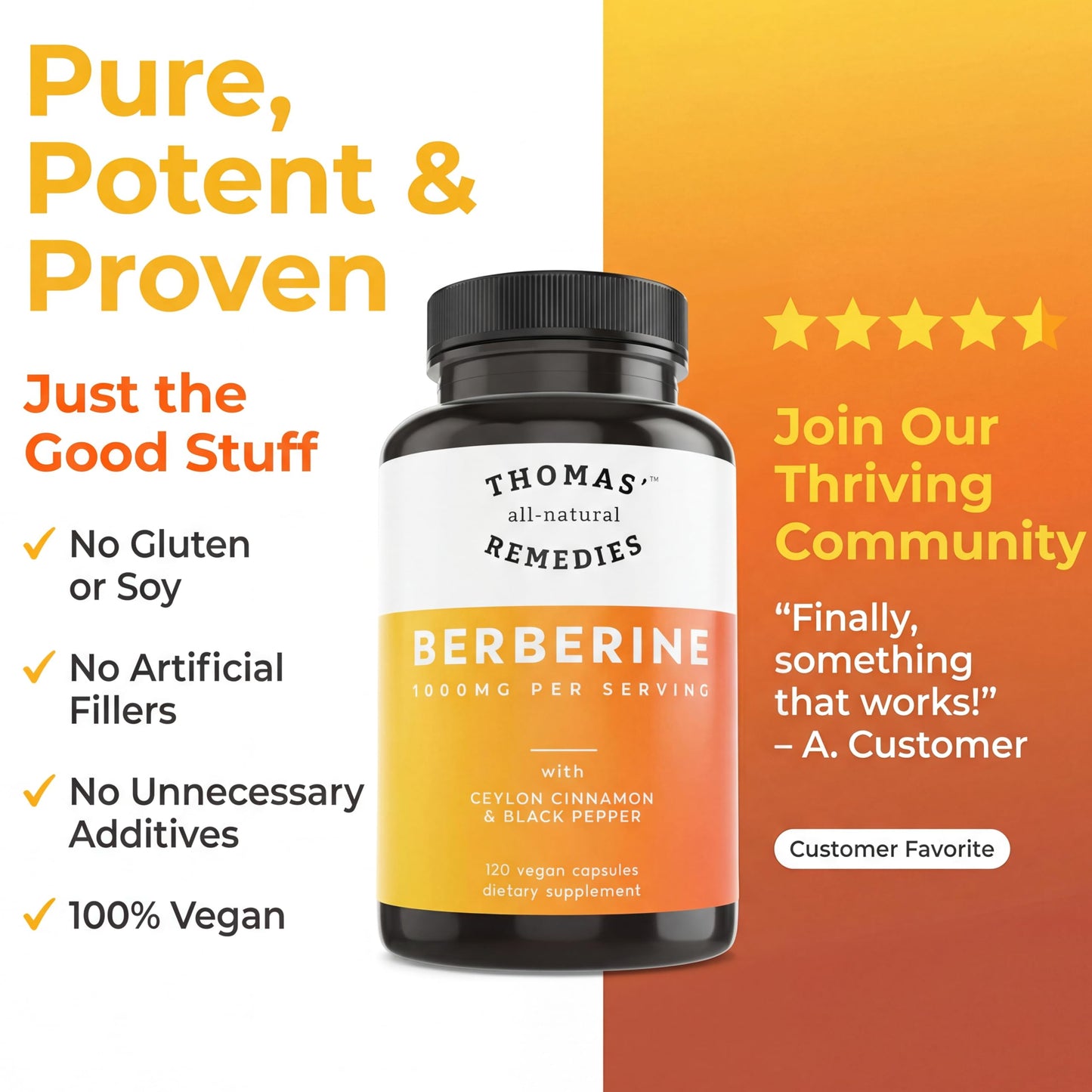 Thomas' all-natural Remedies Berberine 1000mg Metabolic Support 120 Capsules