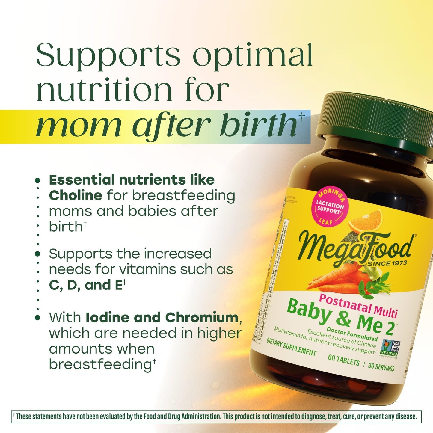 MegaFood Baby & Me 2 Postnatal Vitamins for Women with Moringa Tablet 120