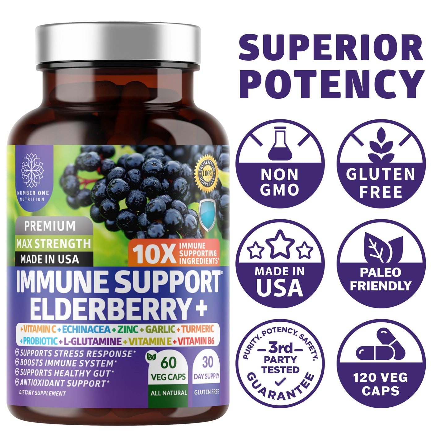 Number One Nutrition N1N Premium 10-in-1 Immune Support Supplement Capsules, 120 Capsules