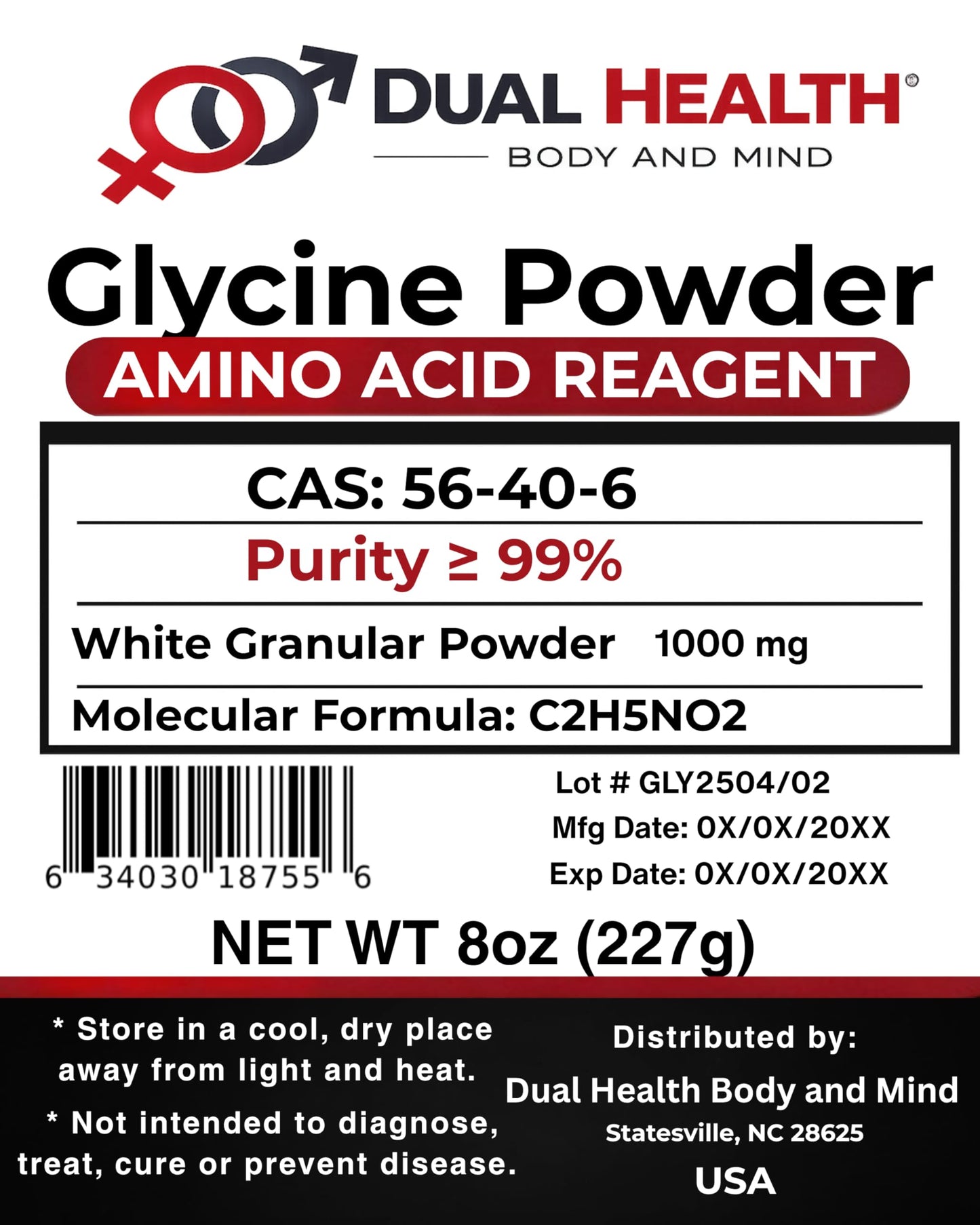 Dual Health Body & Mind Glycine Powder, 4 oz