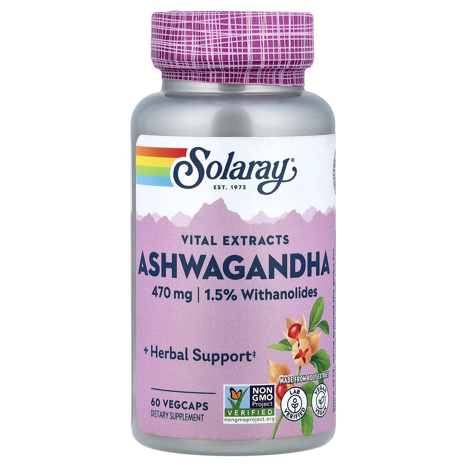 SOLARAY Vital Extracts Ashwagandha 470 mg Capsule, 60 VegCaps