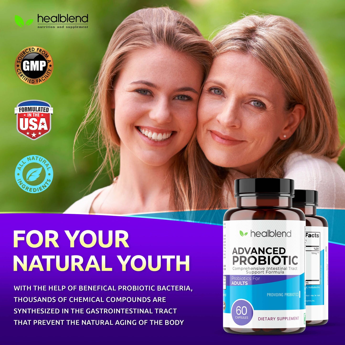healblend Probiotics for Digestive Health, 60 Capsules