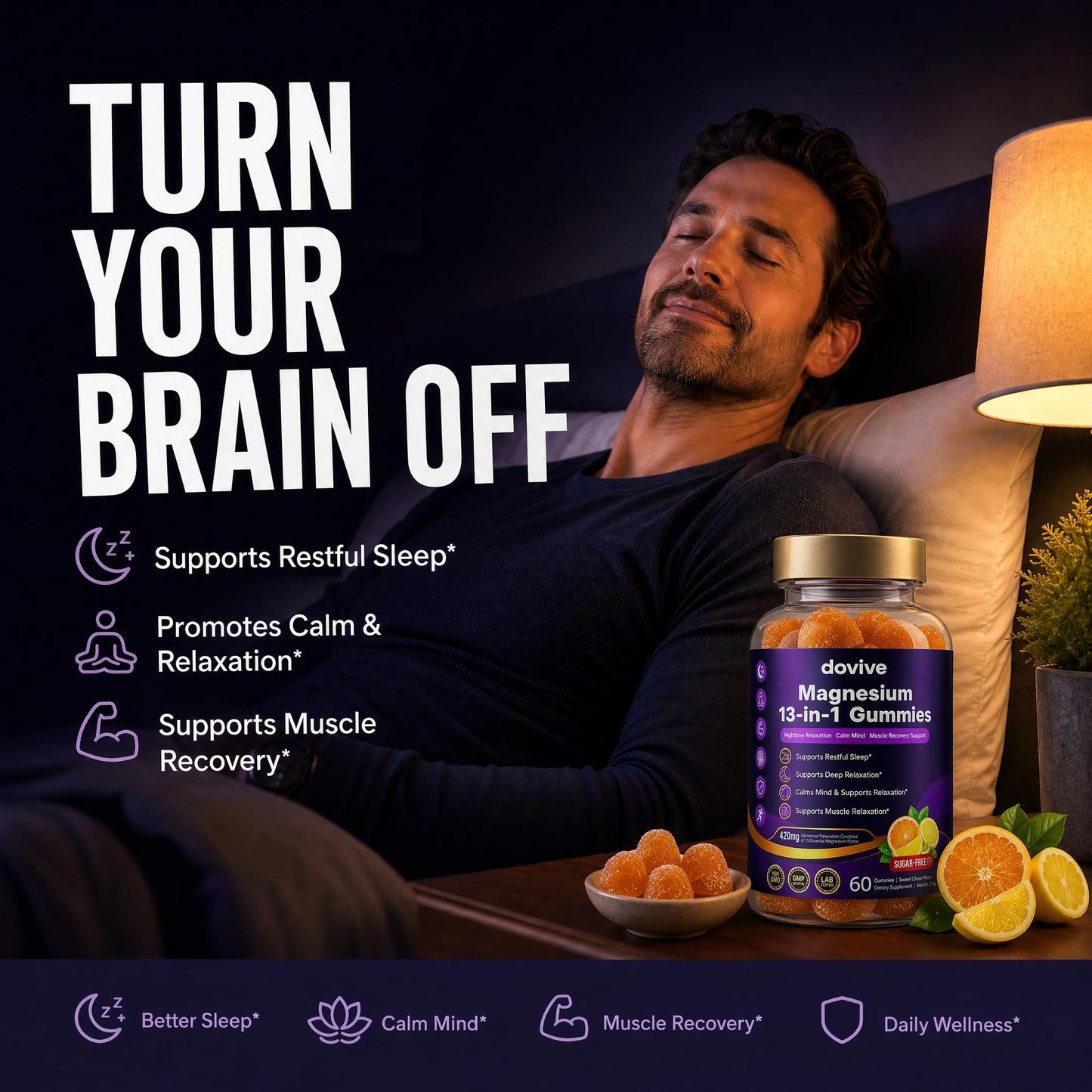 DOVIVE Magnesium Gummies with L-Theanine 200mg, 60 Gummies