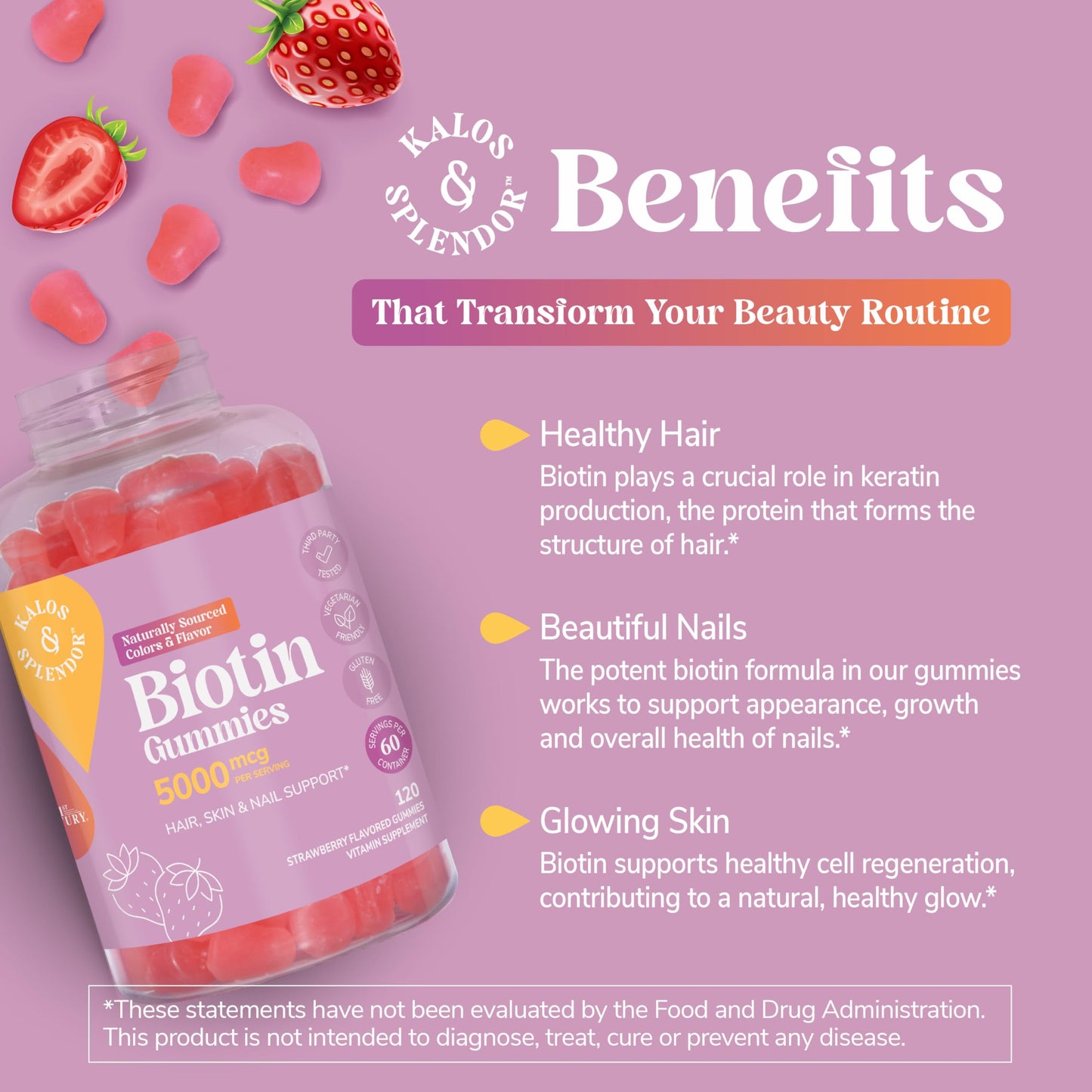 21st Century Kalos and Splendor Biotin 5000 mcg Gummy, 120 Count