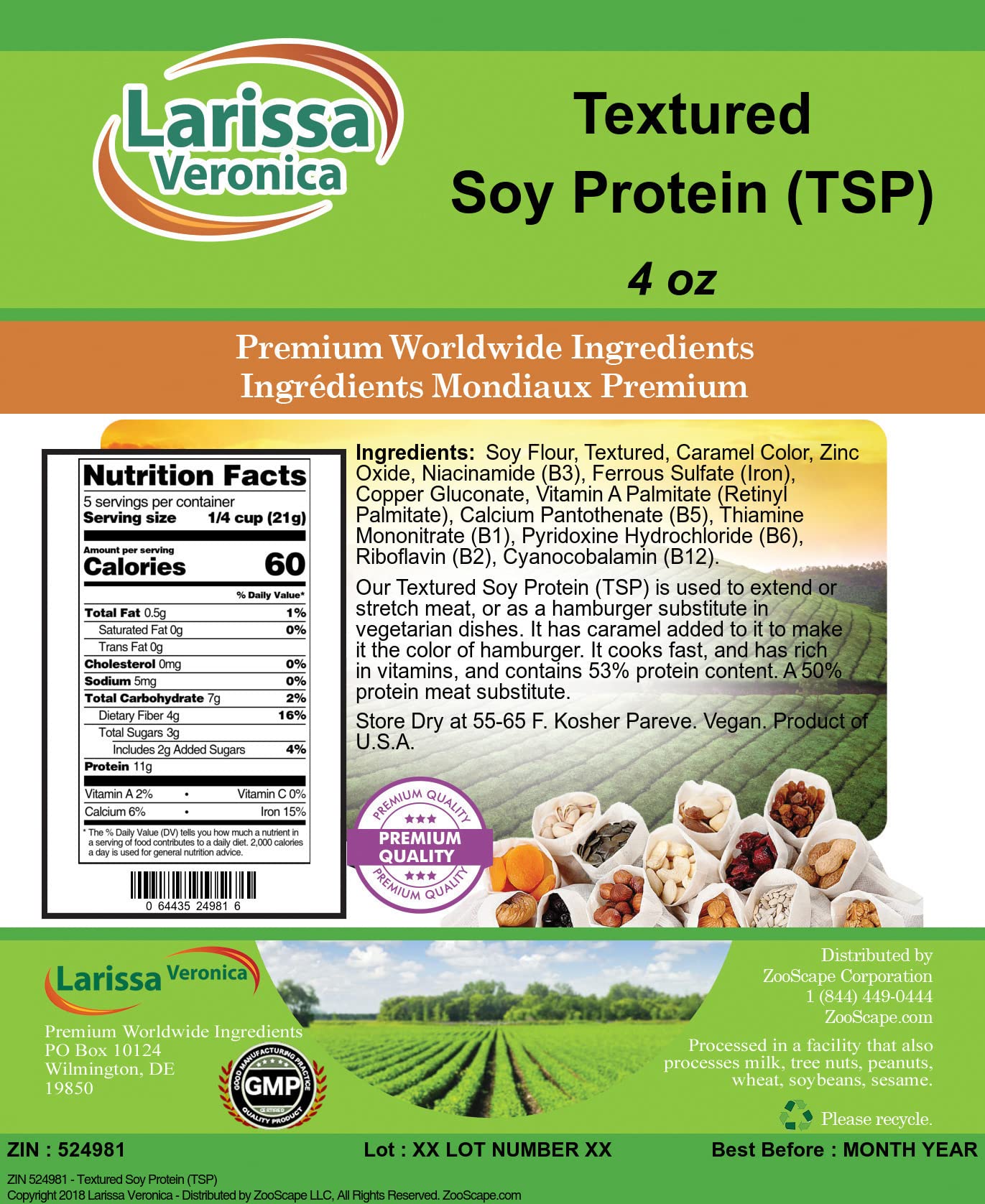 Larissa Veronica Textured Soy Protein Powder 8 oz