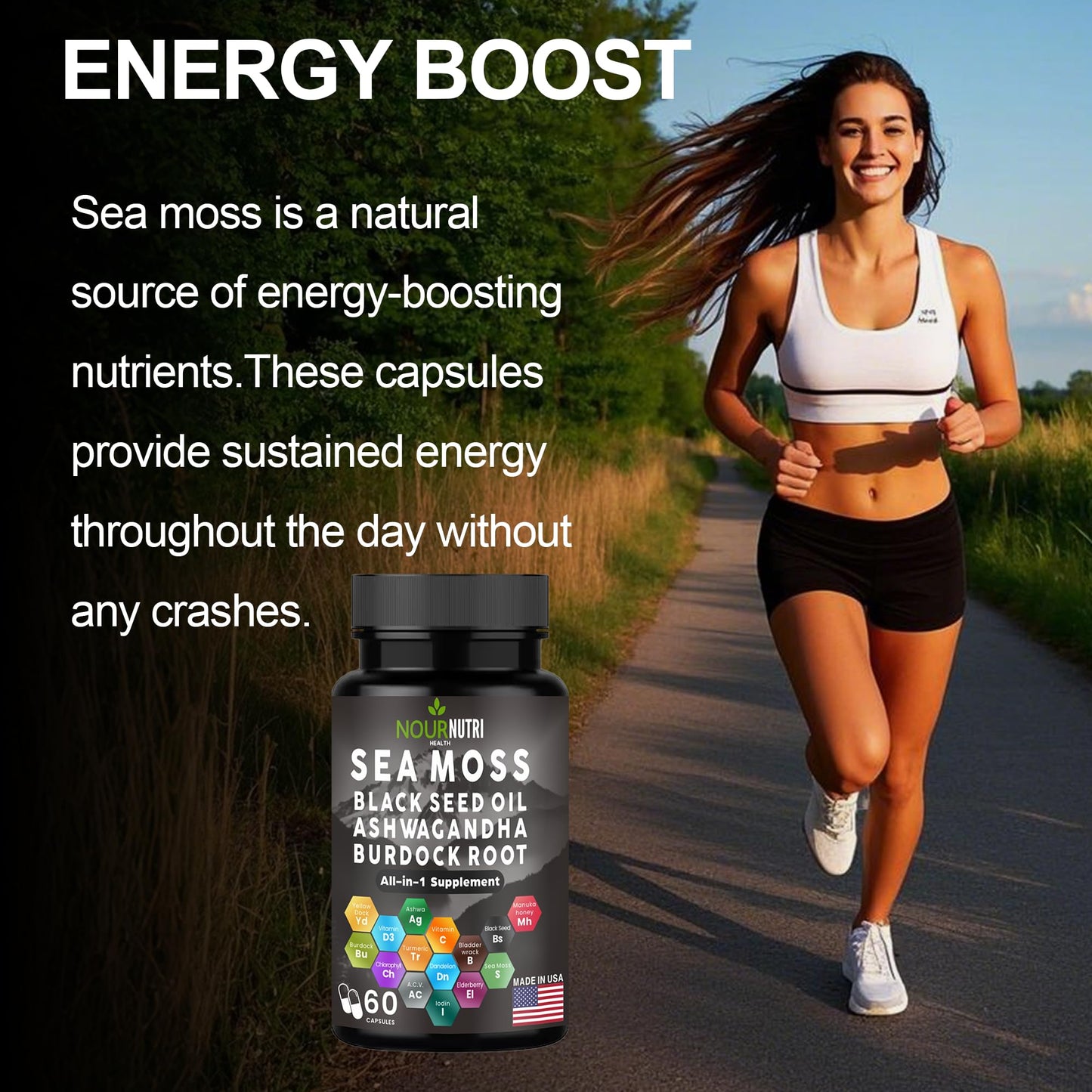 Nour Nutri Health Sea Moss & Herbal Blend Capsules, 60 Count
