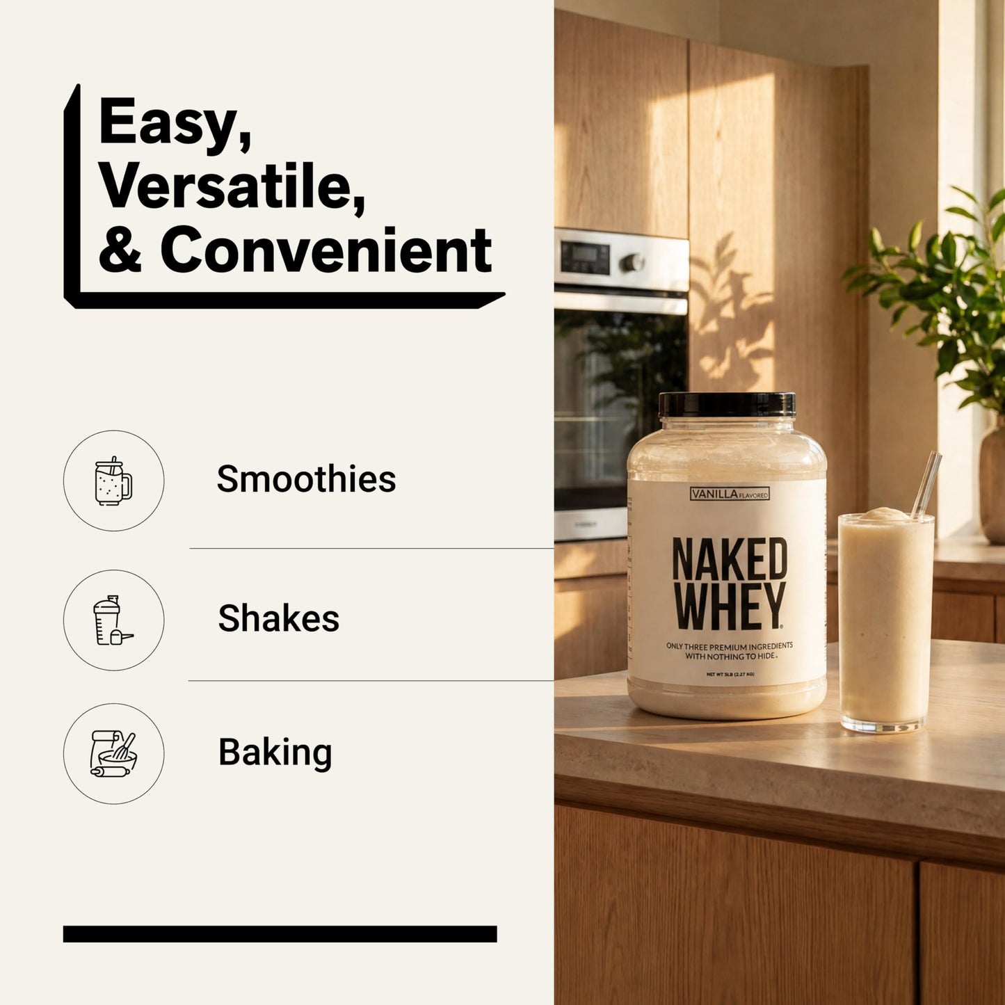NAKED Vanilla Whey Protein Powder, 80 Servings
