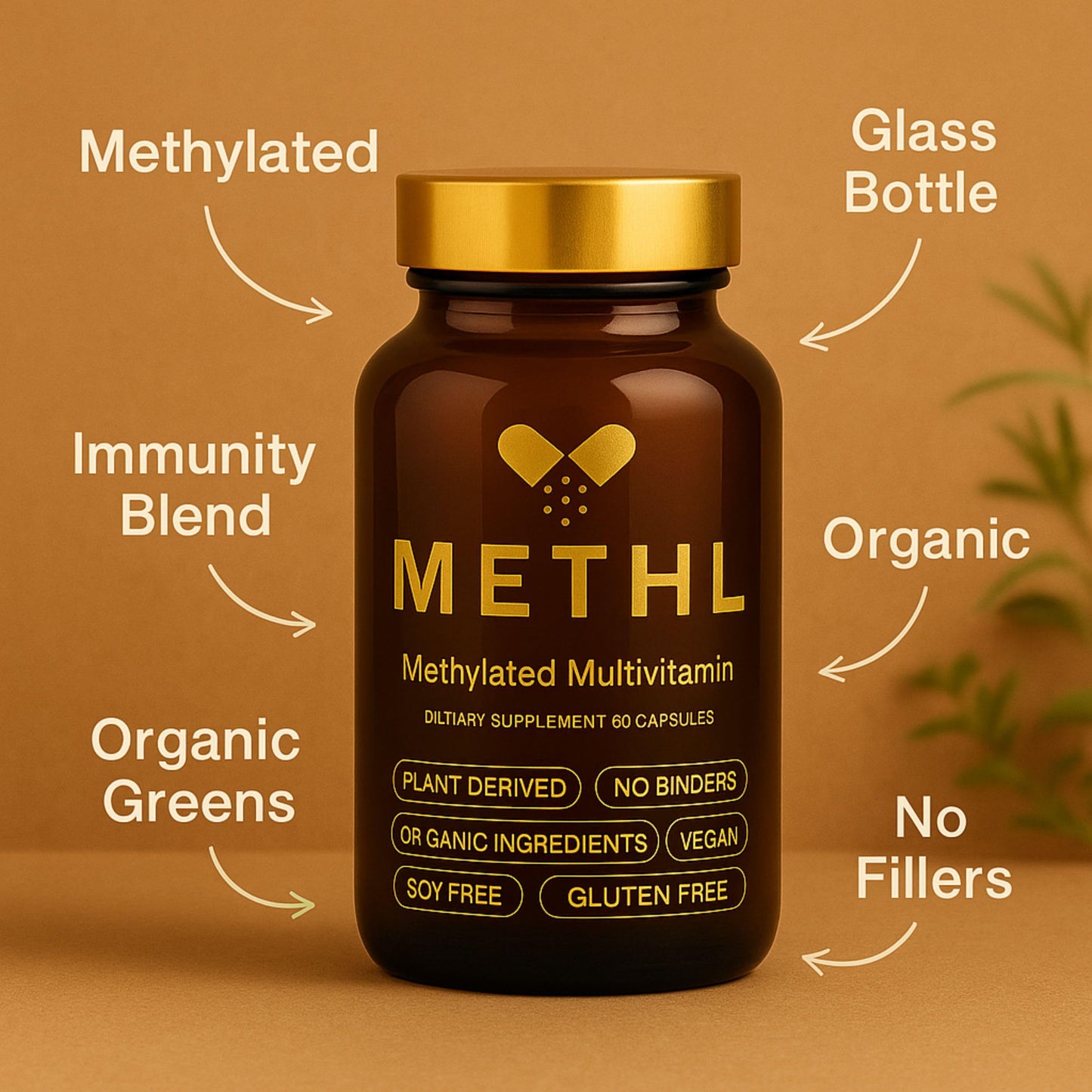 METHL Methylated Multivitamin Fermented Organic Greens & Turmeric, Activated B Vitamins (5-MTHF & Methyl B12), 60 Capsules