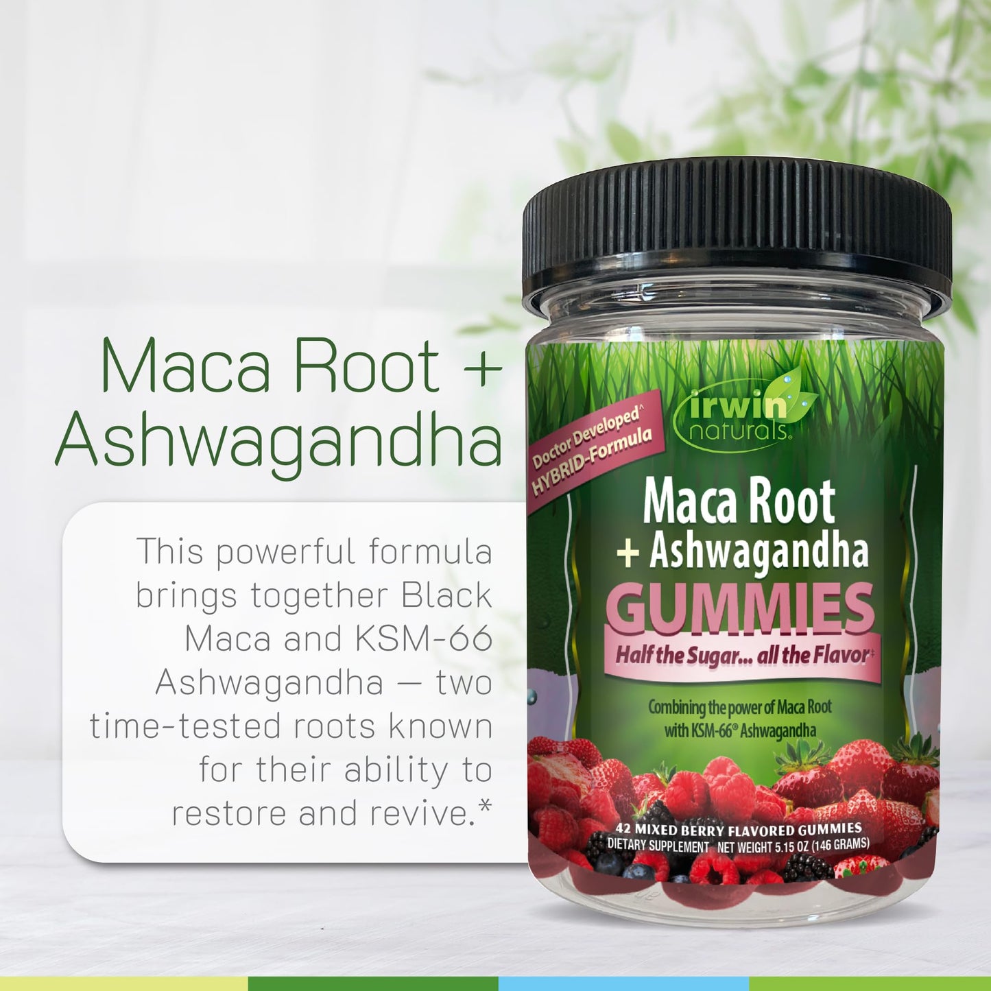 Irwin Naturals Maca Root + Ashwagandha Gummies Energy & Vitality Support, 42 Count