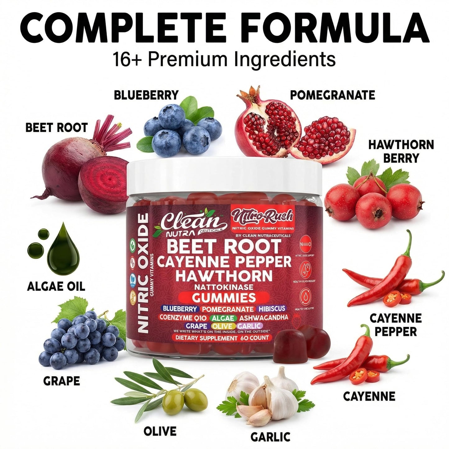 Clean Nutraceuticals Nitro Rush Nitric Oxide Gummies 60 Count