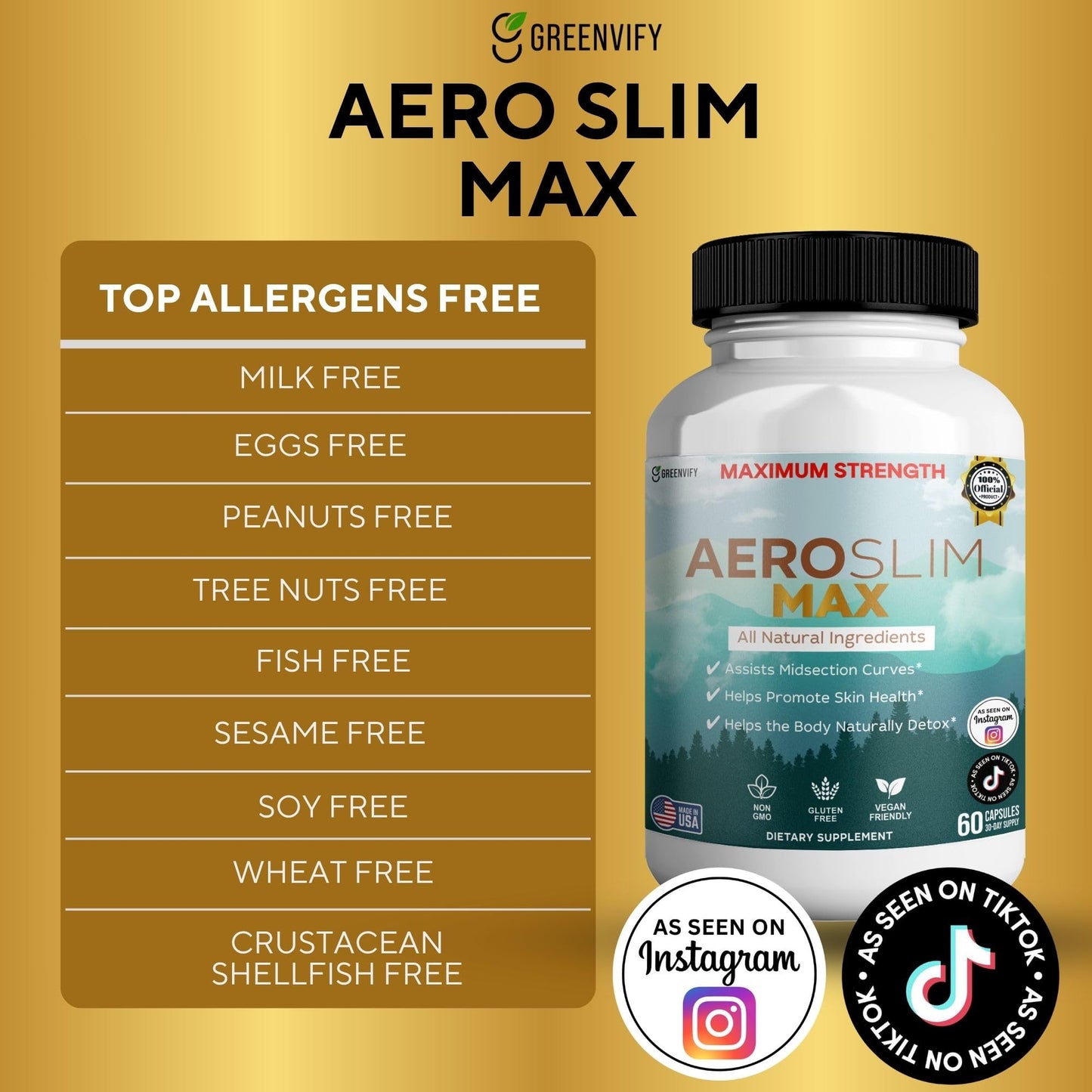 GREENVIFY Aeroslim Max Natural Dietary Supplement, 180 Capsules