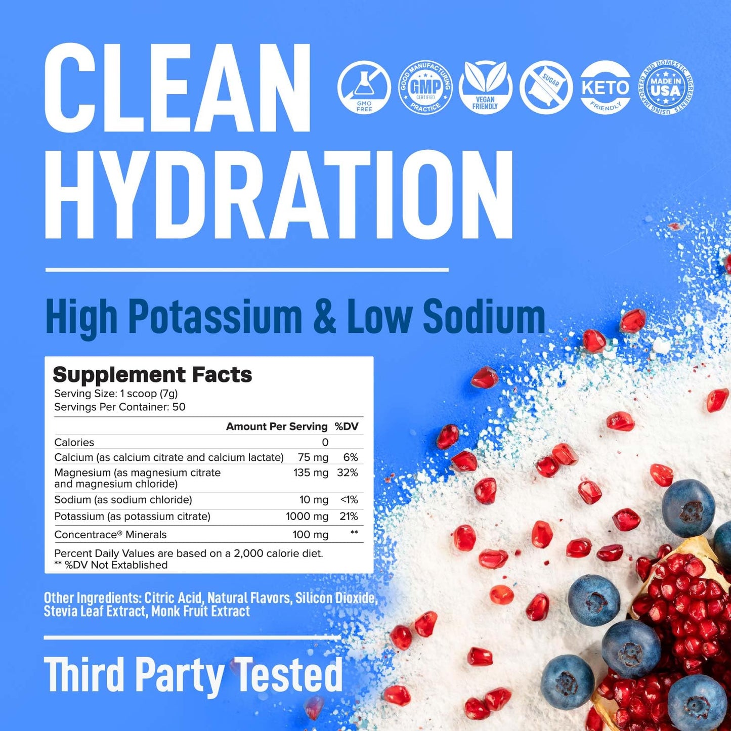 Keppi Electrolytes Powder Blueberry Pomegranate Flavor, 50 Servings, Tub