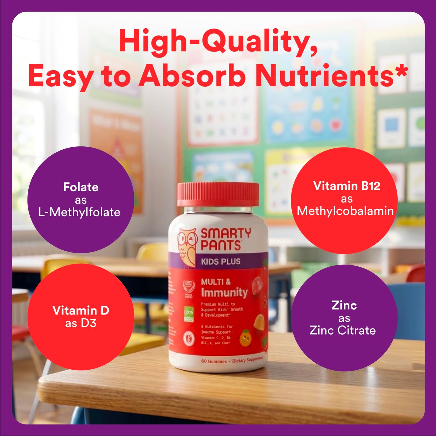 SmartyPants Kids Plus Multi & Immunity Multivitamin Gummies, 60 Gummies