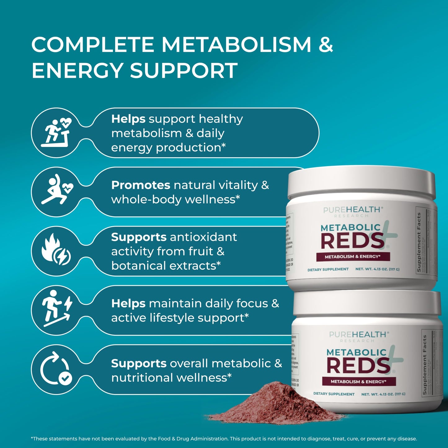 PUREHEALTH RESEARCH Metabolic Reds - Organic Superfood Powder Supplement, 4.13 oz