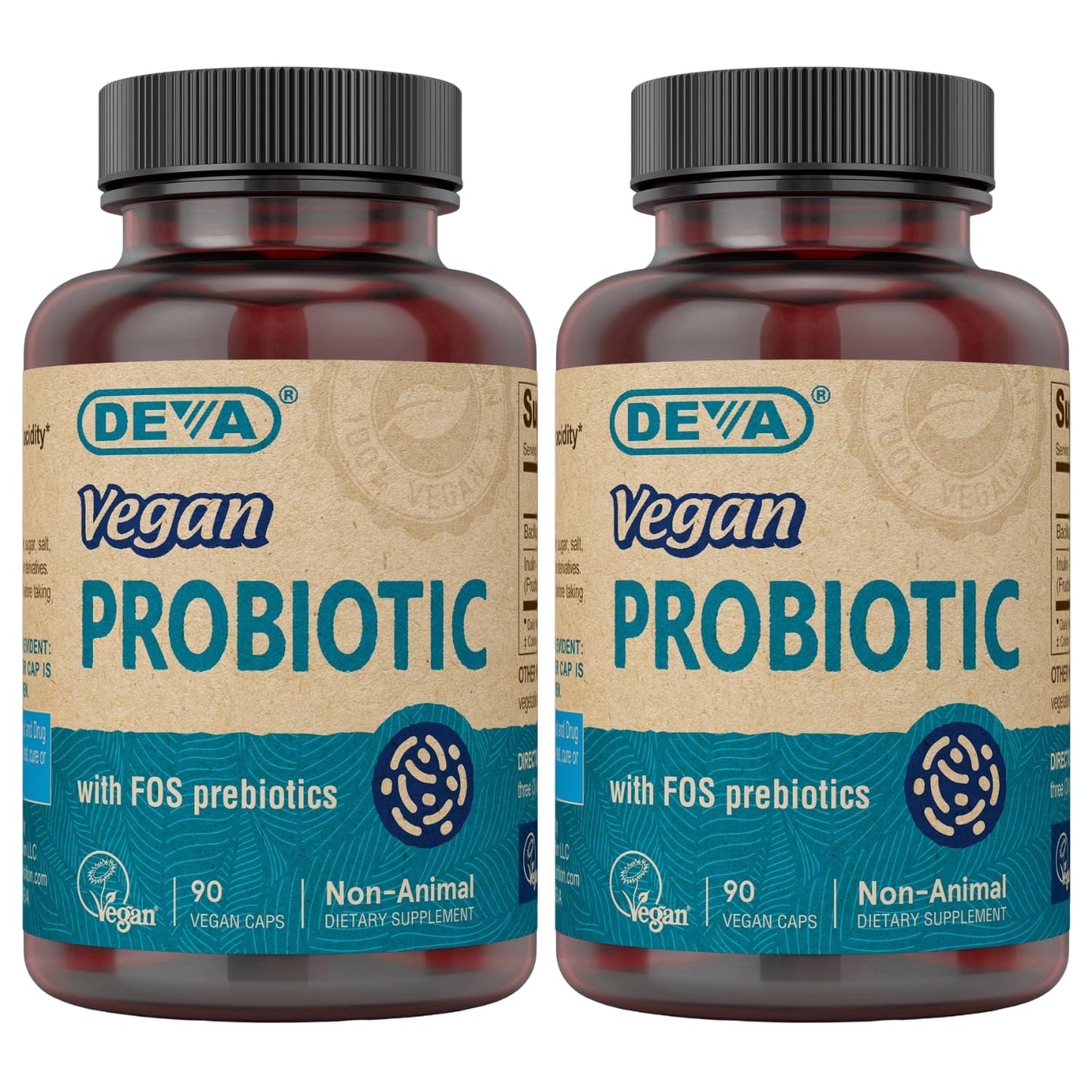 DEVA Vegan Probiotic with FOS Prebiotics Supplement, 2 Billion CFU, 100 mg Prebiotics Per Serving, Non-Dairy Gluten Free, Naturally Shelf Stable, 180 Capsules
