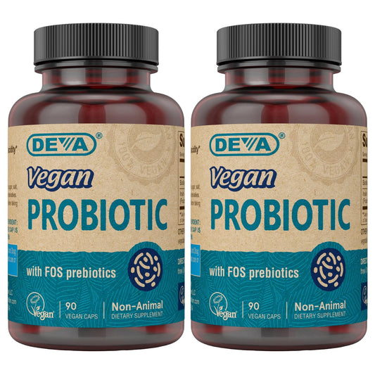 DEVA Vegan Probiotic with FOS Prebiotics Supplement, 2 Billion CFU, 100 mg Prebiotics Per Serving, Non-Dairy Gluten Free, Naturally Shelf Stable, 180 Capsules