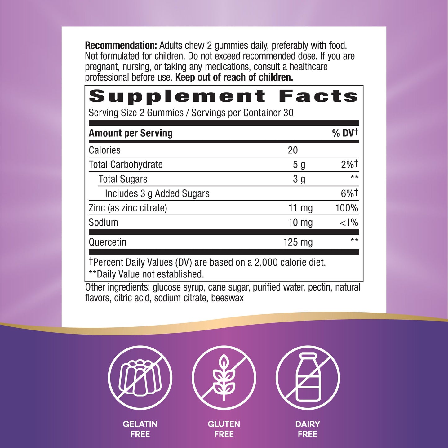 Nature's Way Quercetin Gummies with Zinc 60 Count
