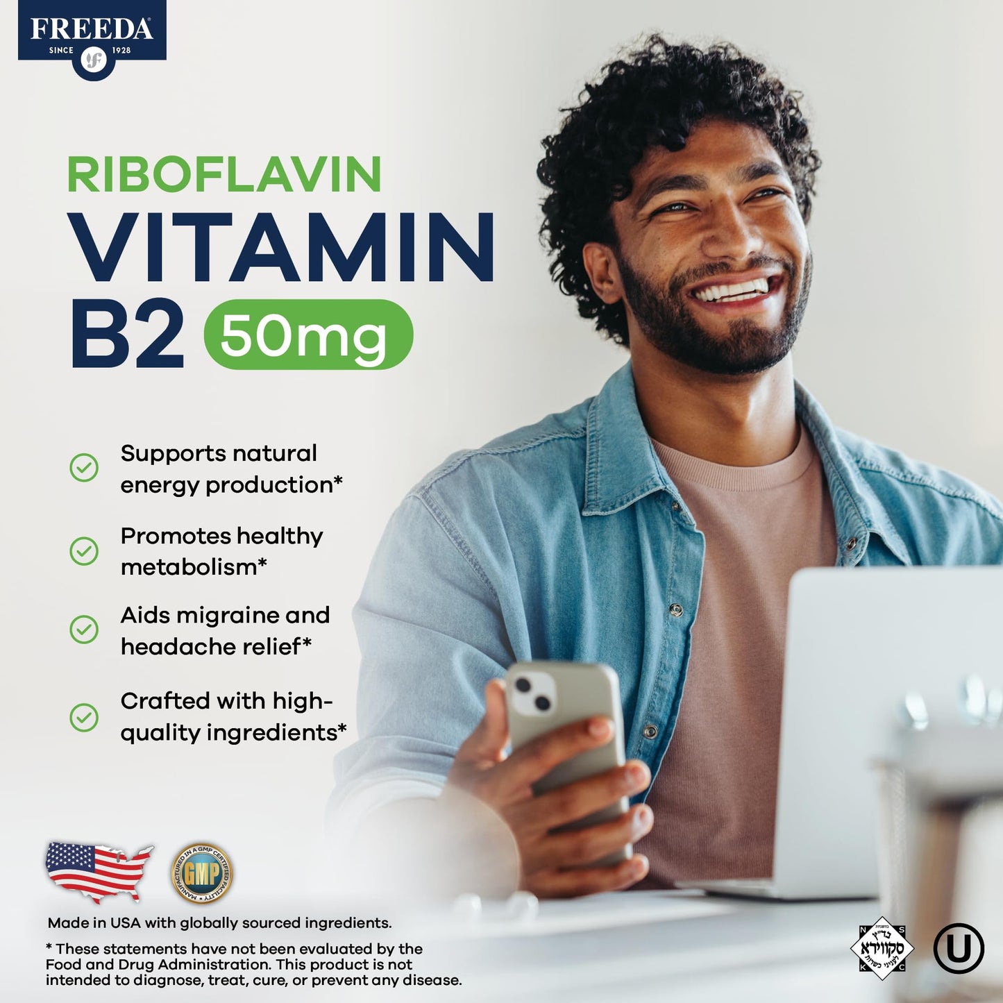 FREEDA Riboflavin Vitamin B2 Supplement 50mg Tablet 100 Tablets