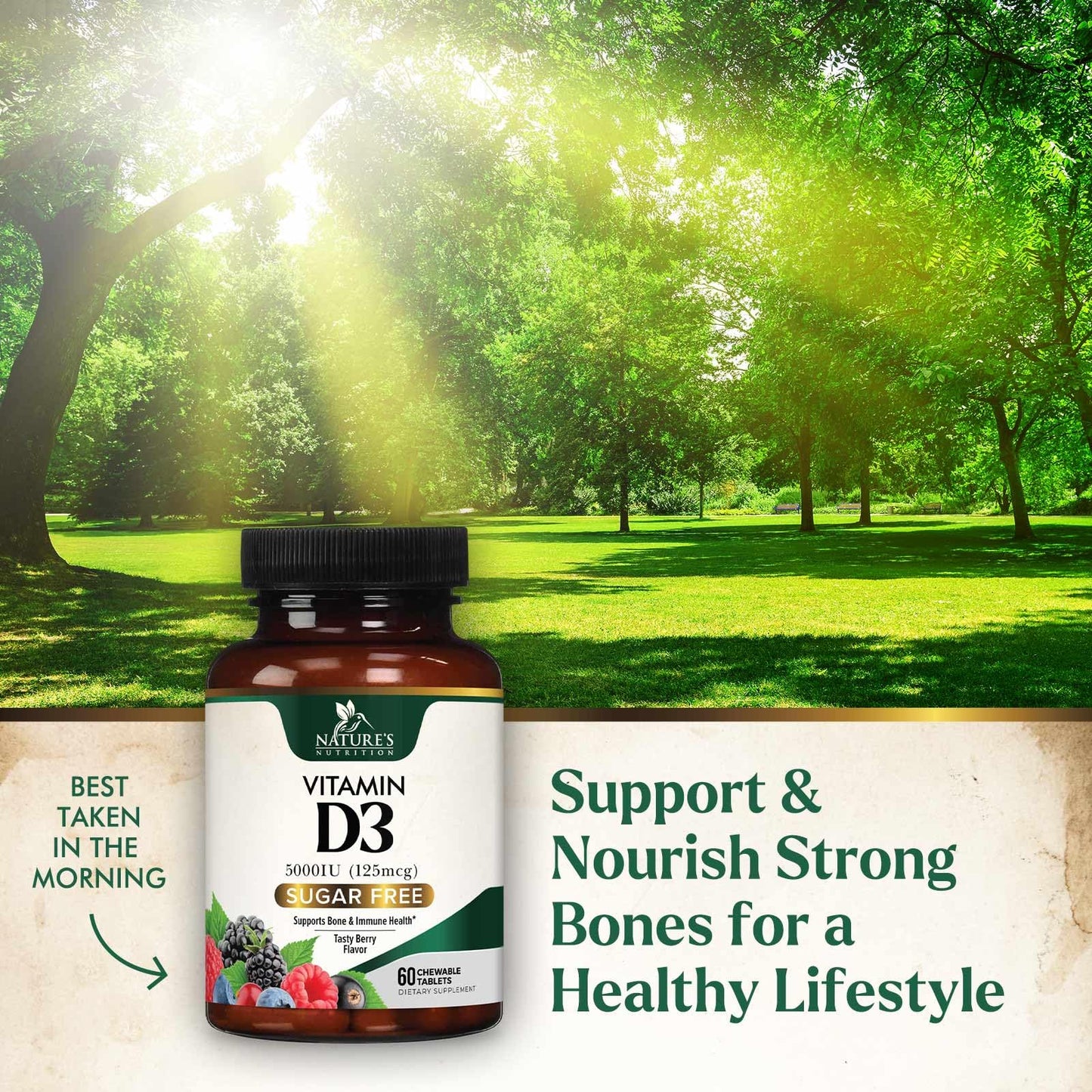 Nature's Nutrition Vitamin D3 5000 IU (125 mcg) Chewable, 60 Count Tablets