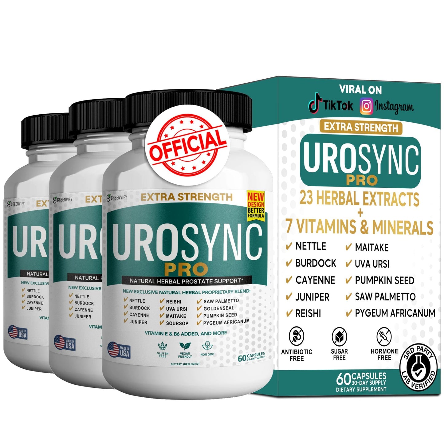GREENVIFY UroSync Pro Natural Herbal Prostate Support Capsule, 180 Count