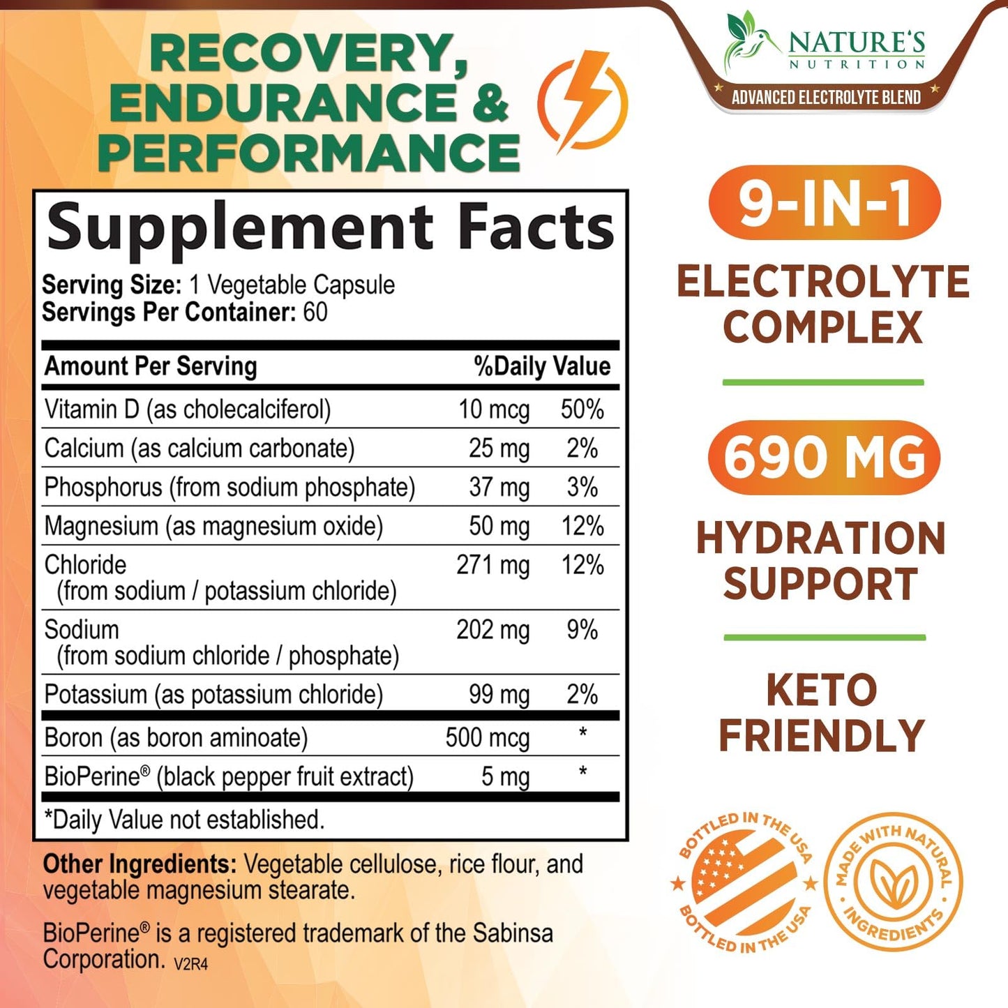 Nature's Nutrition Daily Electrolyte Replenisher Capsules, 60 Count