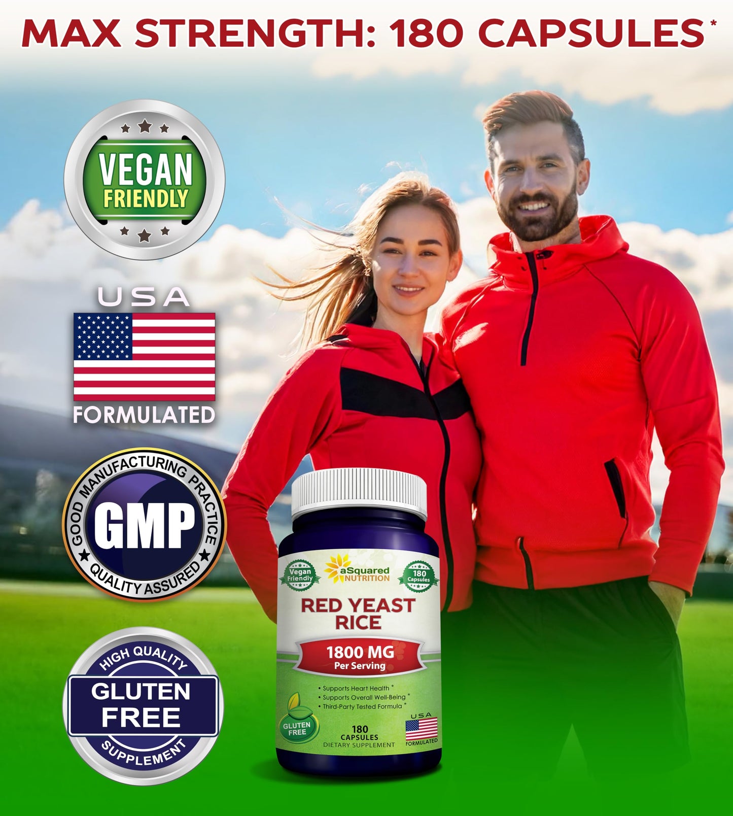aSquared Nutrition Red Yeast Rice 1800mg Capsule, 180 Count
