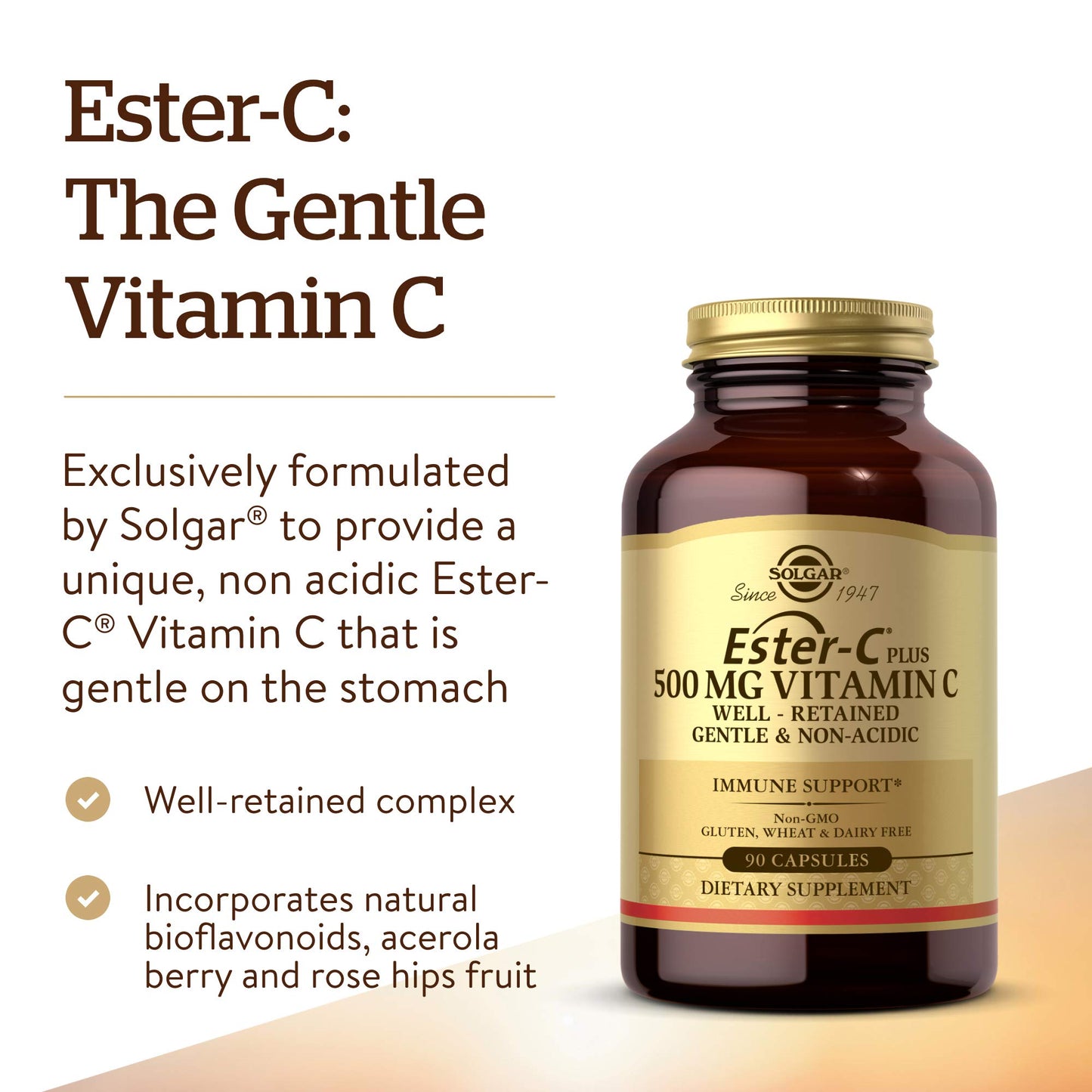 Solgar Ester-C Plus 500 mg Vitamin C with Citrus Bioflavonoids Capsules 90 Count