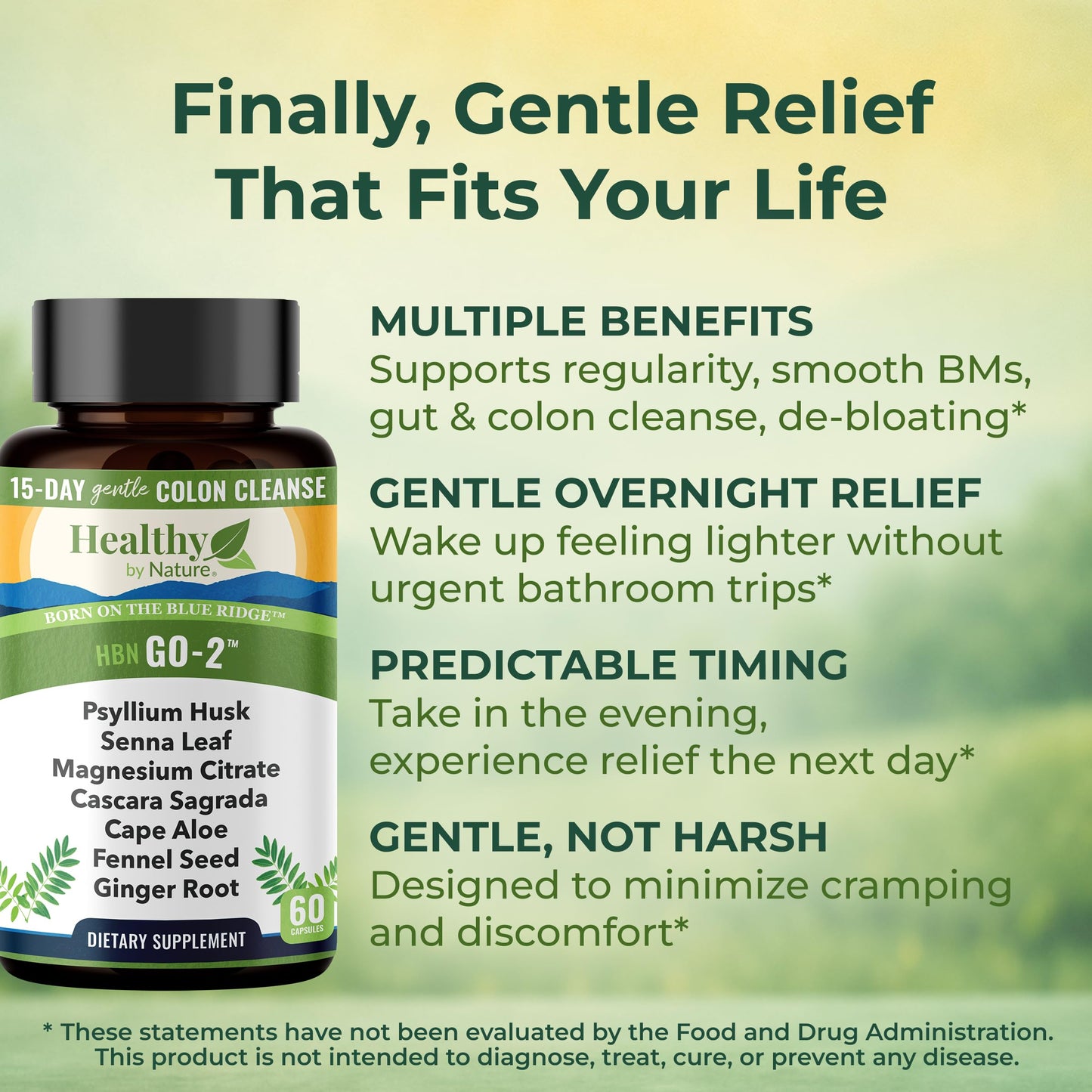 Healthy by Nature Colon Cleanse & 15 Day Gut Cleanse for Women, Men - Gentle Natural Herbal Laxative & Bowel Movement Supplement - Gut Detox Support and Relief of Occasional Constipation, Bloating, 60 Veg Capsules
