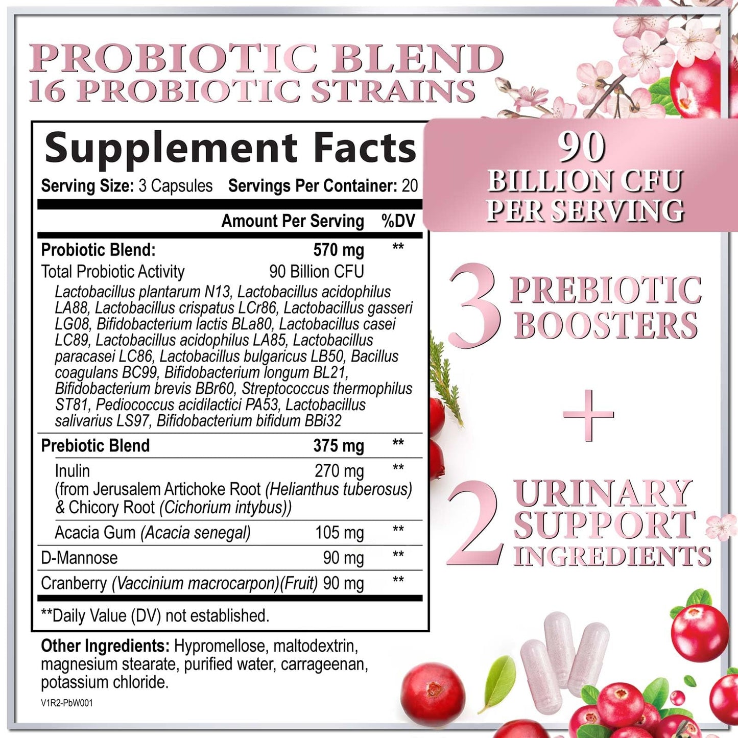 Hello Lovely! Probiotics for Women with Cranberry, 16 Premium Strains for pH Balance, Digestive Health, Vaginal & Immune Support, Capsules, 60 Count