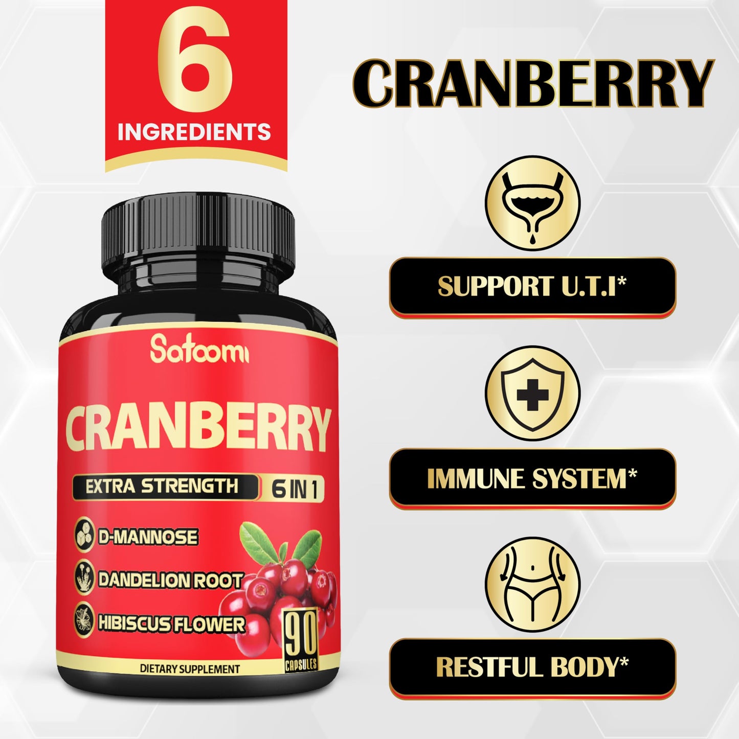 Satoomi 6in1 Cranberry Pills for Women Veggie Capsules - 90 Count