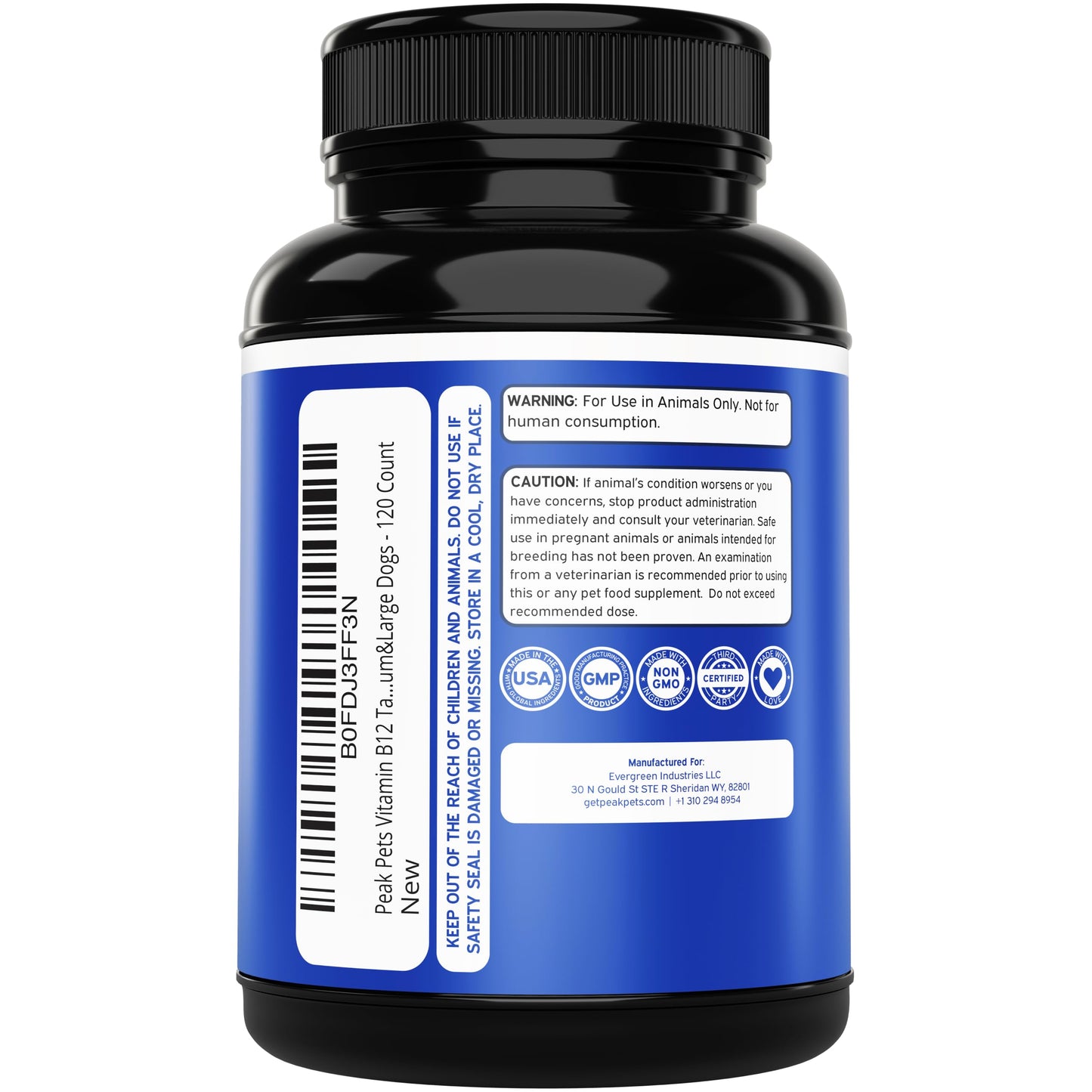 Peak Pets Vitamin B12 Supplement for Medium & Large Dogs Tablet 120 Count
