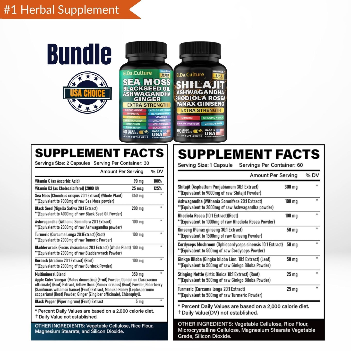 Gi.Da.Culture Shilajit and Sea Moss Combo Capsules 120