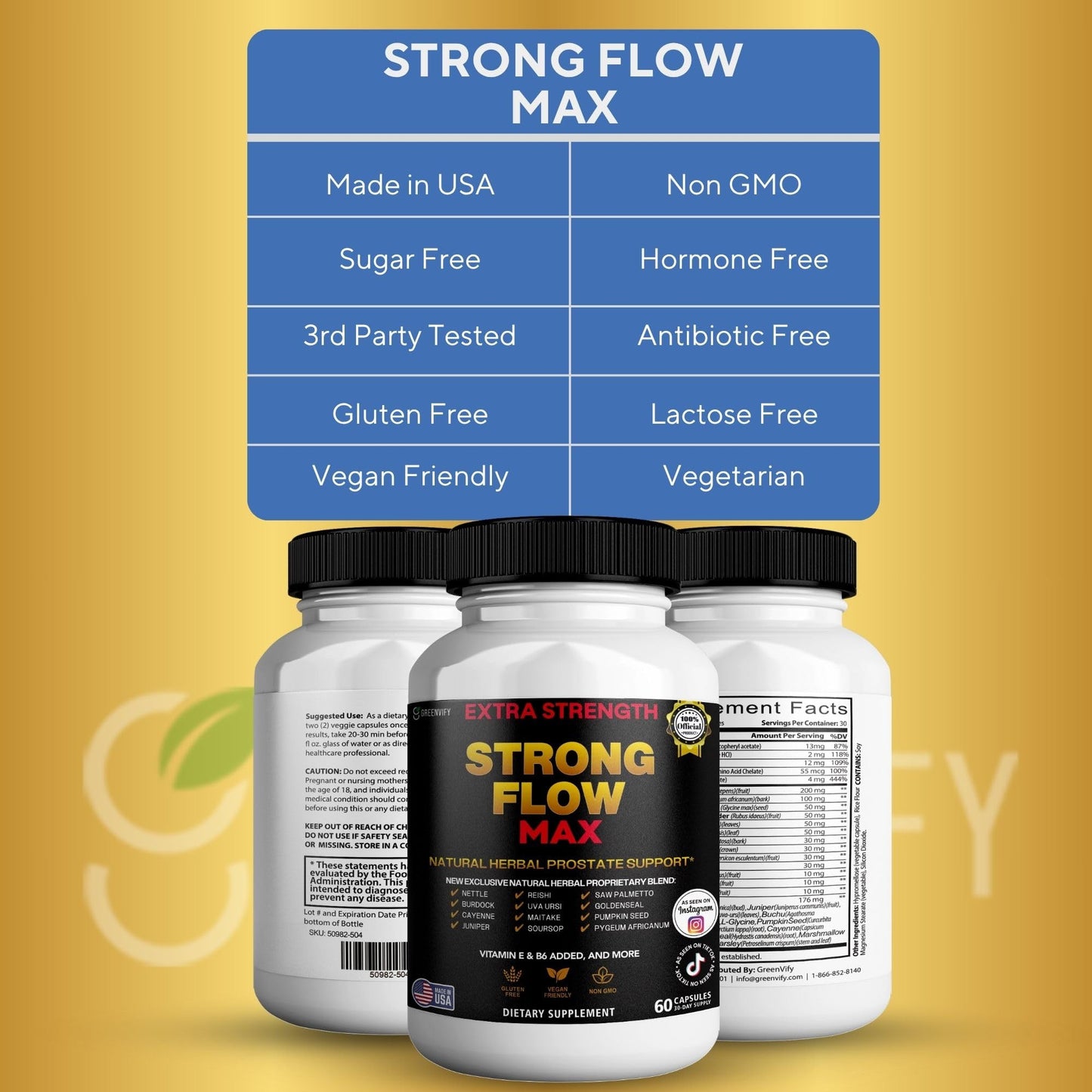 GREENVIFY Strong Flow Max Extra Strength Prostate Support Capsule 60 Count