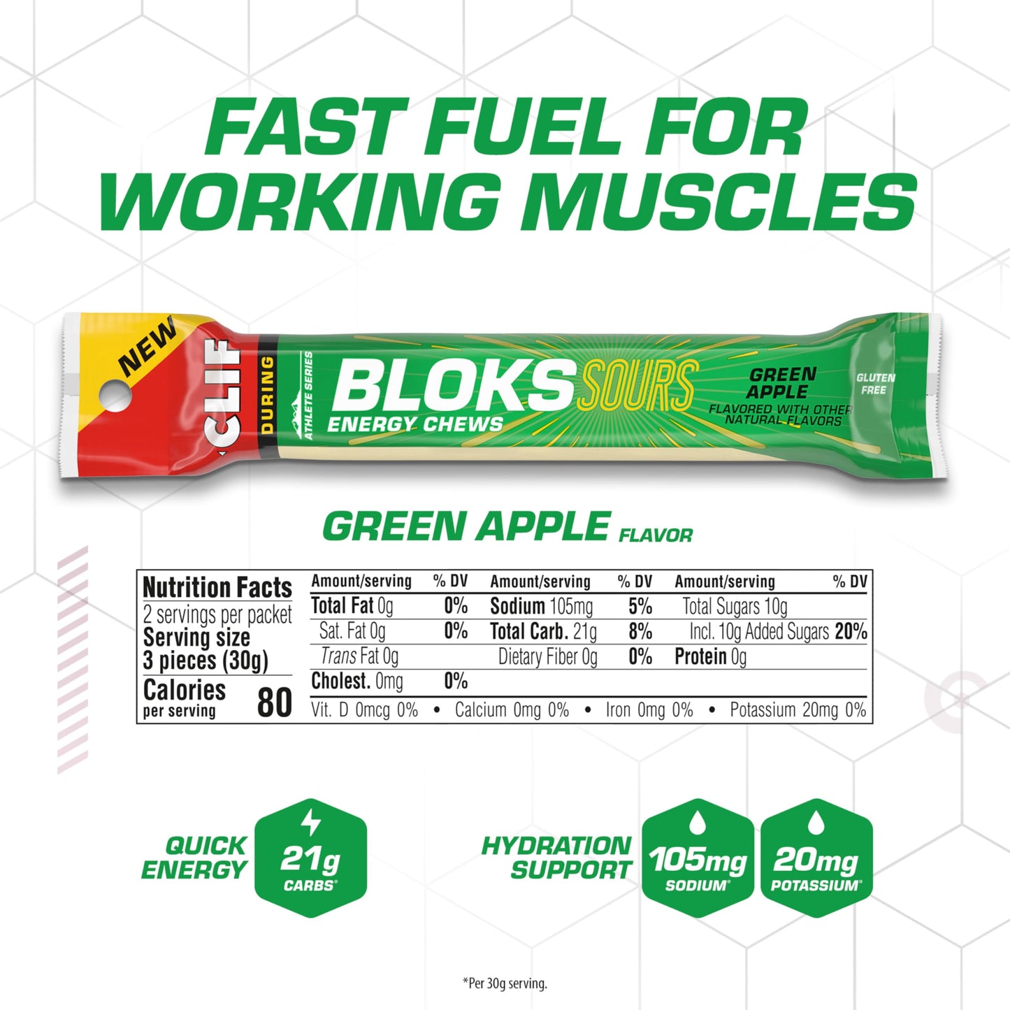 Clif Bloks Sours Green Apple Energy Chews Gummy 18 Count