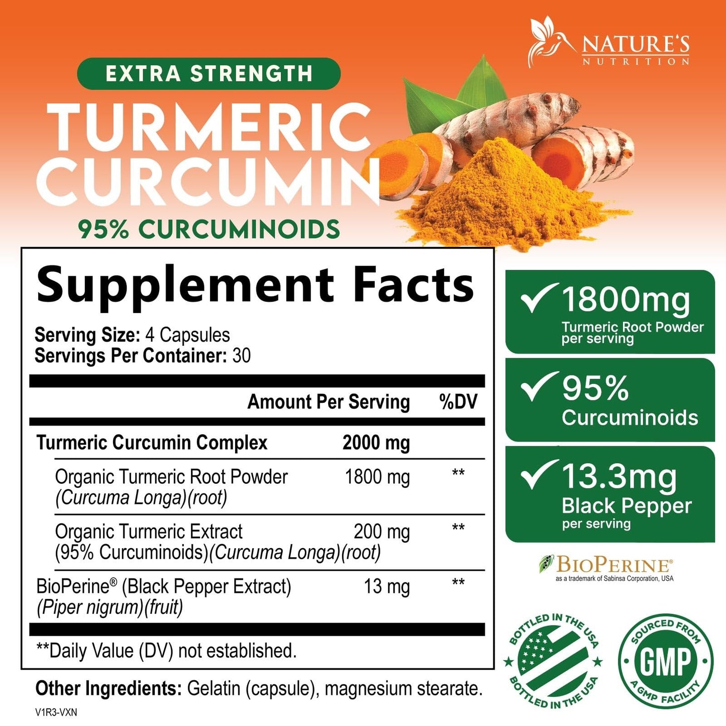 Nature's Nutrition Turmeric Curcumin Supplement Capsule, 120 Capsules